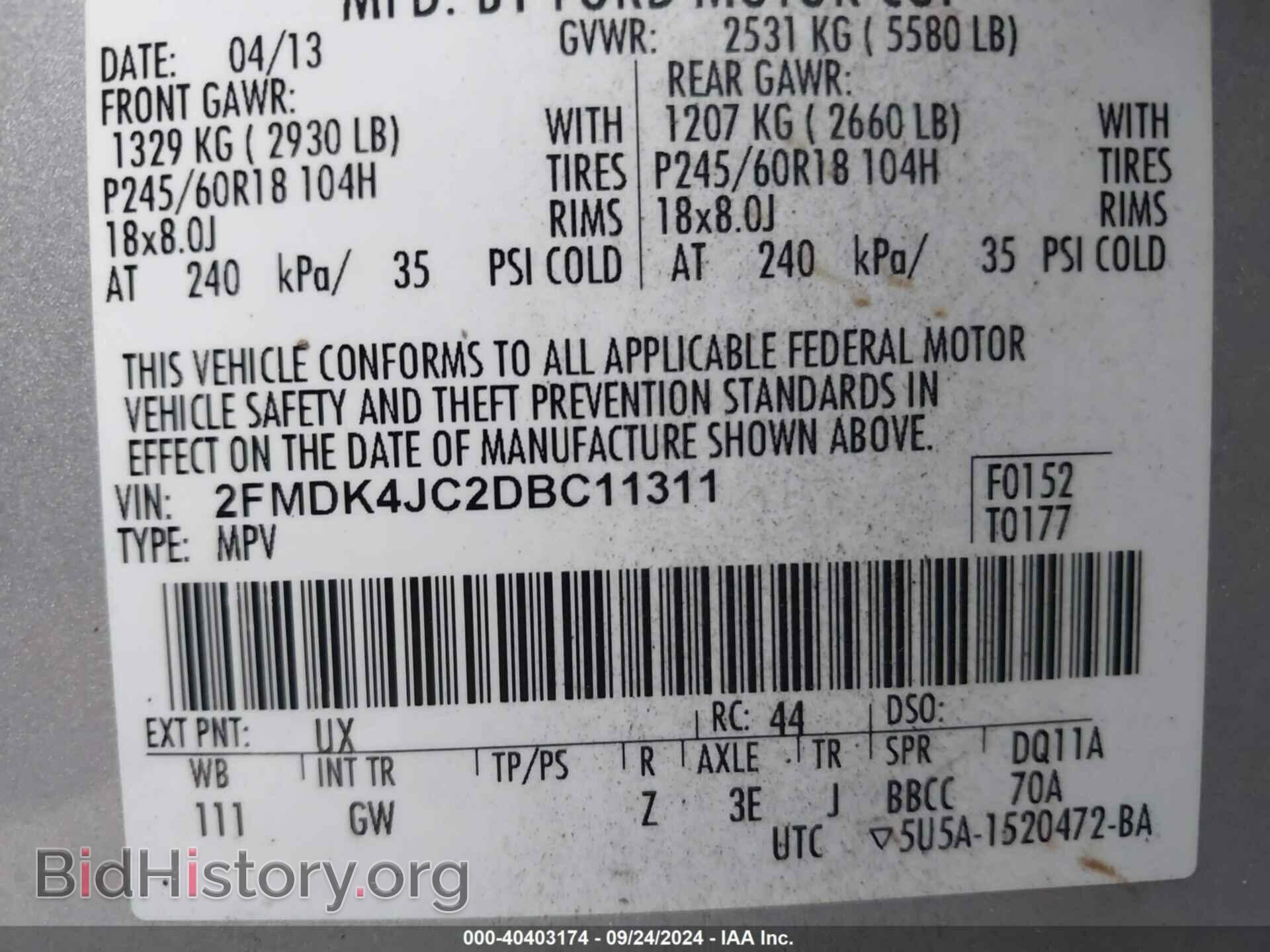 2013 FORD EDGE - VIN: 2FMDK4JC2DBC11311 - Photo 9