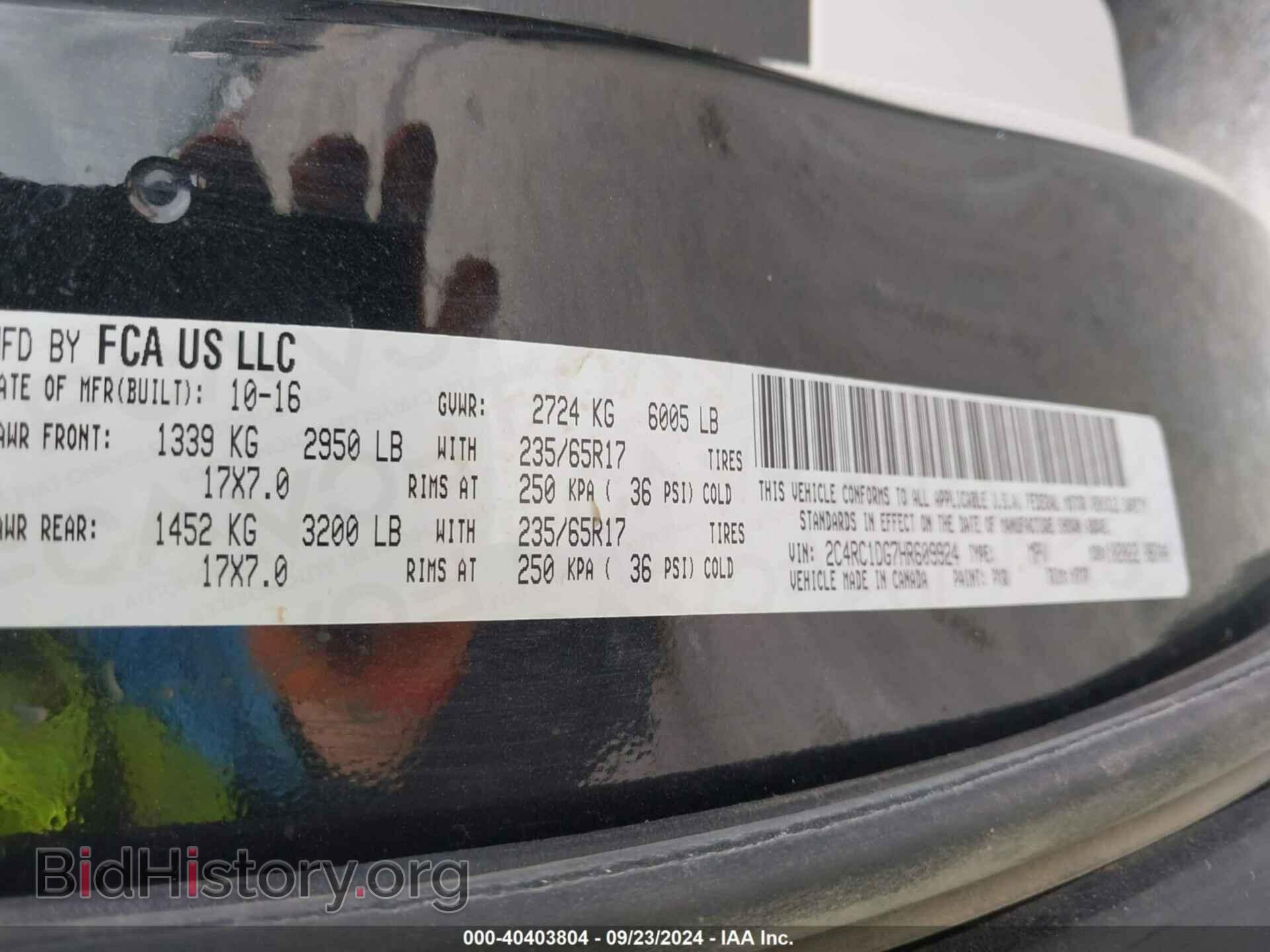 2017 CHRYSLER PACIFICA - VIN: 2C4RC1DG7HR609924 - Photo 9