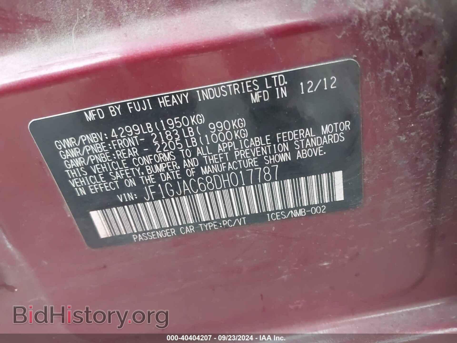 2013 SUBARU IMPREZA - VIN: JF1GJAC68DH017787 - Фото 9