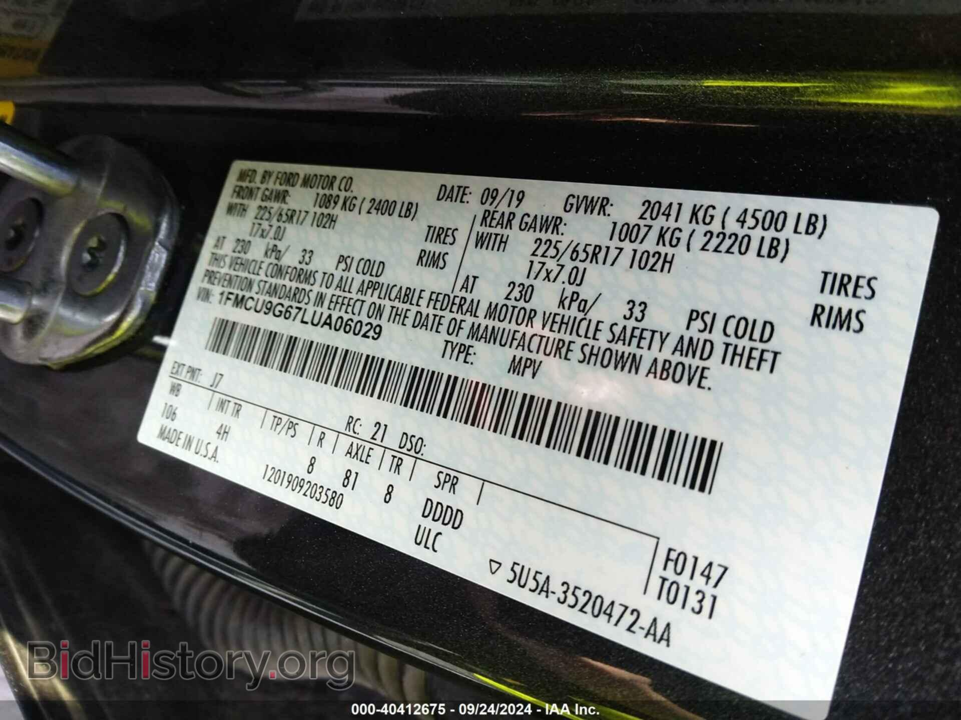 2020 FORD ESCAPE - VIN: 1FMCU9G67LUA06029 - Photo 9