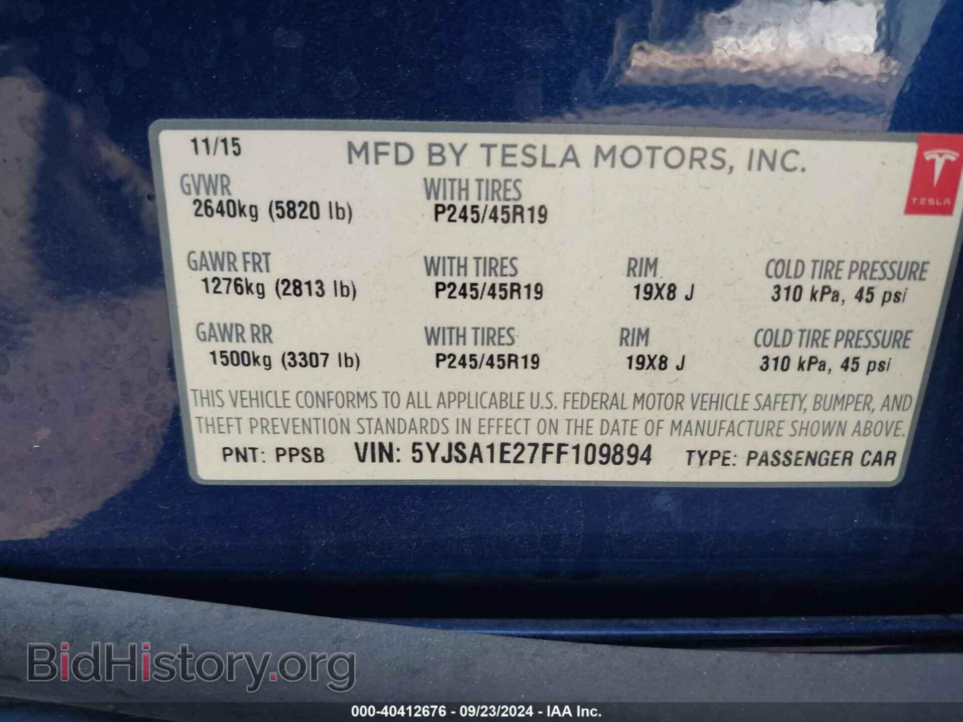 2015 TESLA MODEL S - VIN: 5YJSA1E27FF109894 - Photo 9