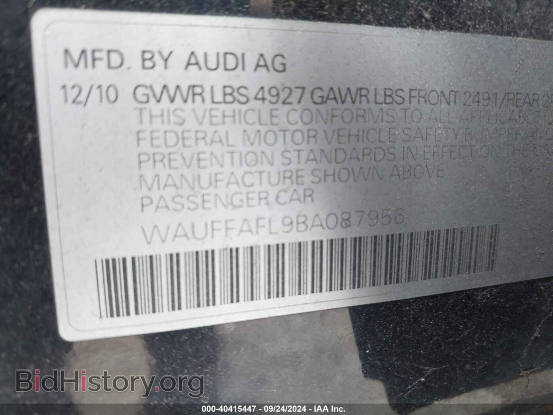 2011 AUDI A4 - VIN: WAUFFAFL9BA087956 - Фото 9