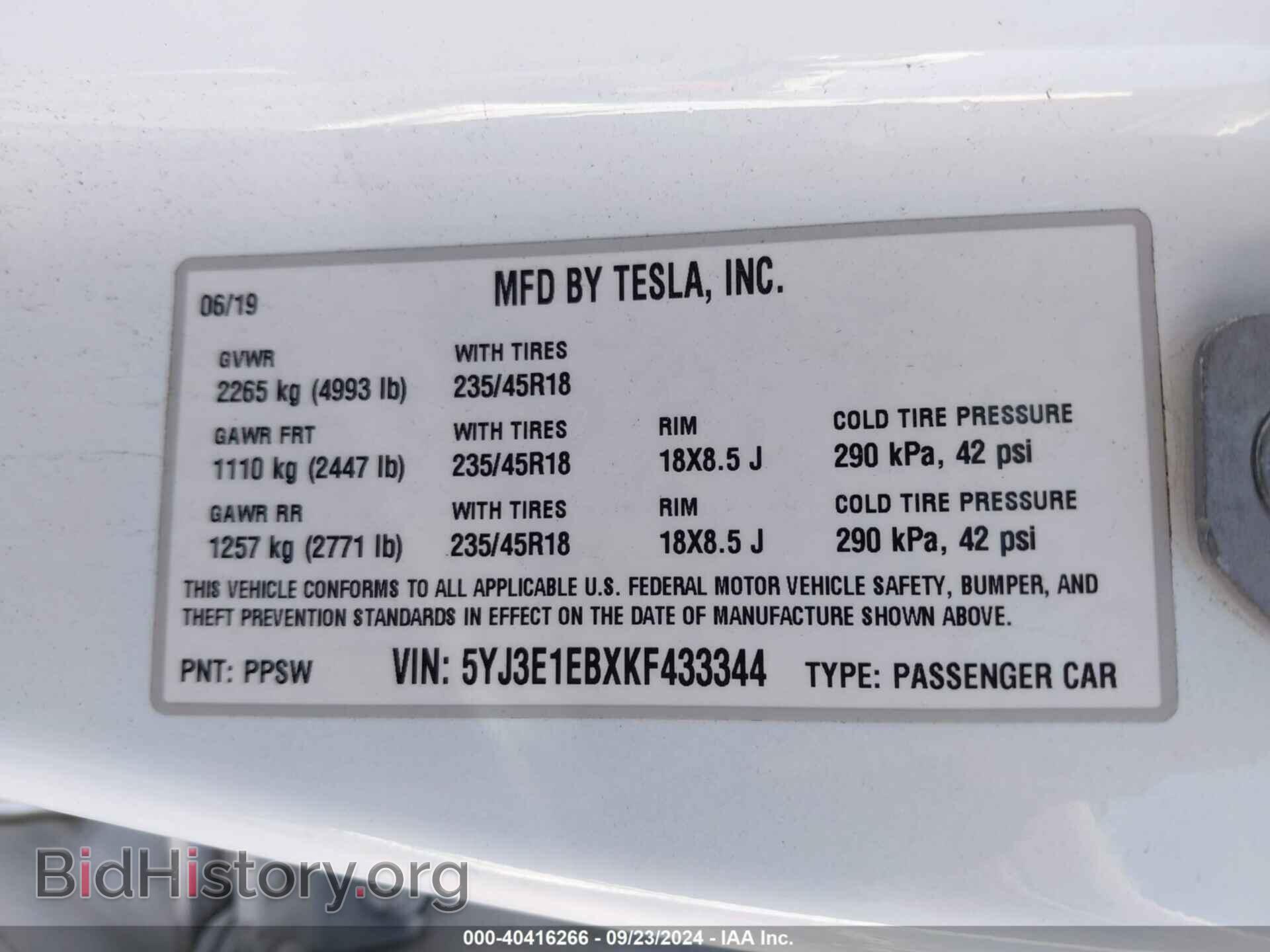 2019 TESLA MODEL 3 - VIN: 5YJ3E1EBXKF433344 - Фото 9