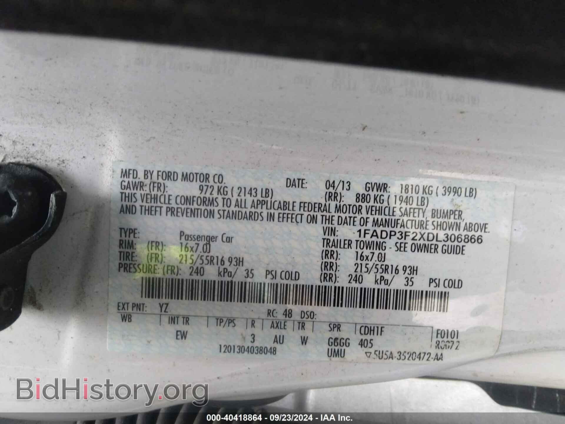 2013 FORD FOCUS - VIN: 1FADP3F2XDL306866 - Фото 9