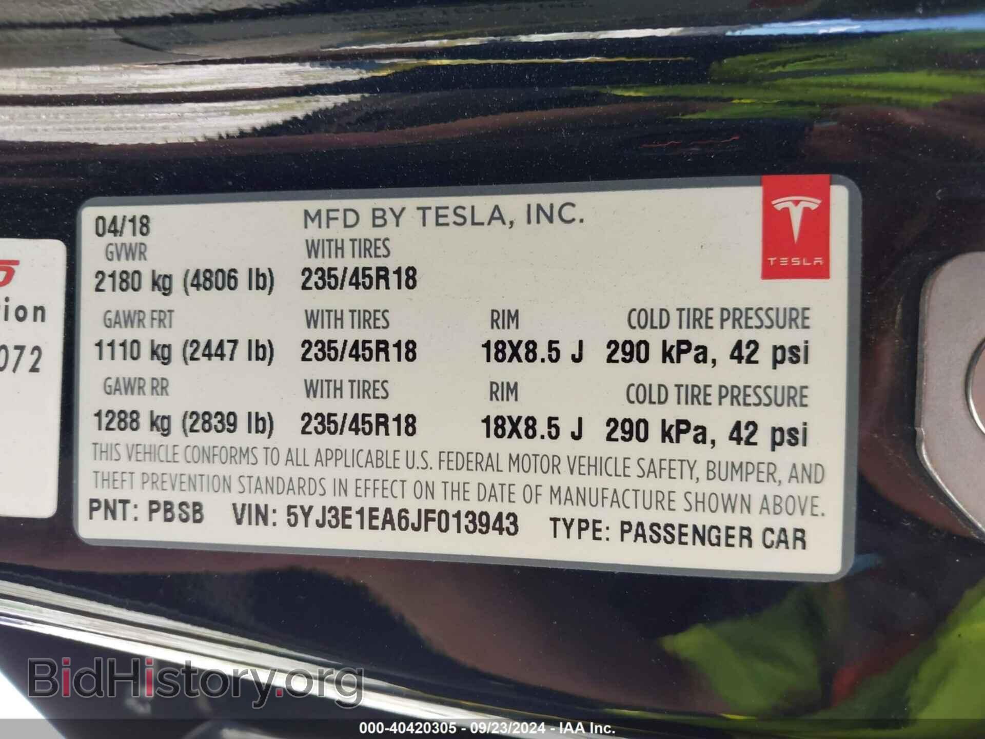 2018 TESLA MODEL 3 - VIN: 5YJ3E1EA6JF013943 - Фото 9