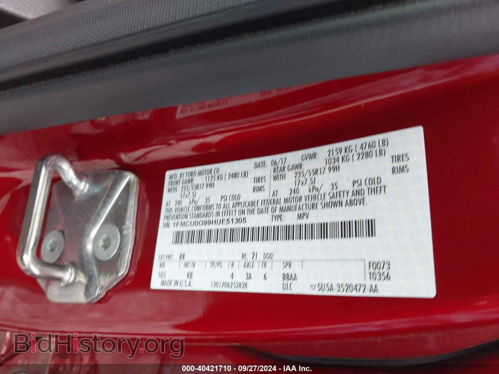 2017 FORD ESCAPE - VIN: 1FMCU0G99HUE51305 - Фото 9
