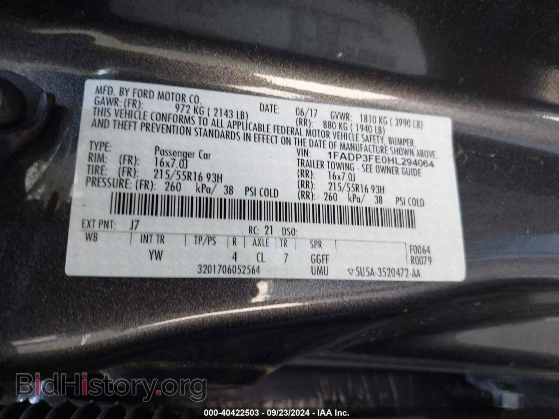 2017 FORD FOCUS - VIN: 1FADP3FE0HL294064 - Фото 9