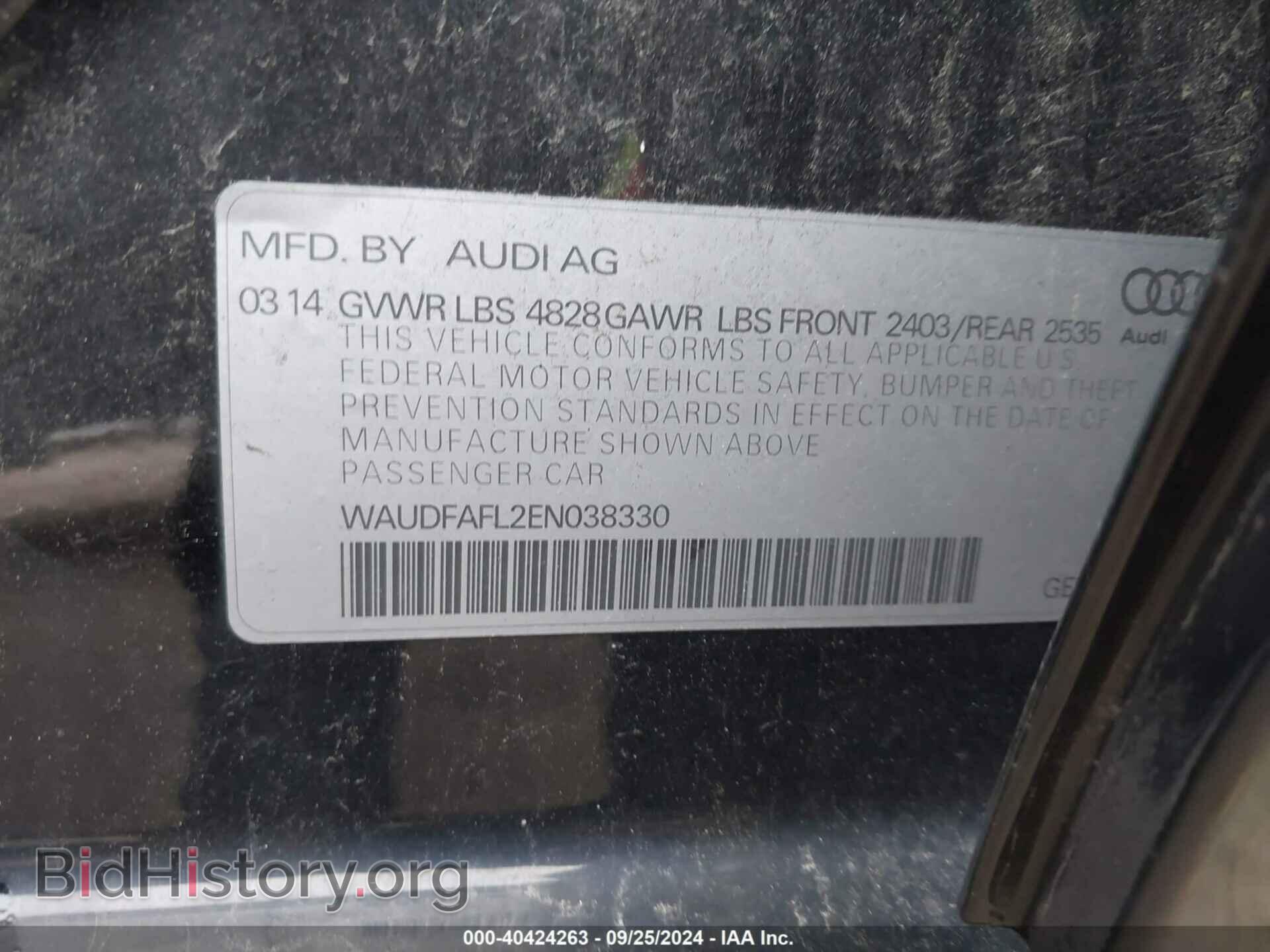 2014 AUDI A4 - VIN: WAUDFAFL2EN038330 - Фото 9