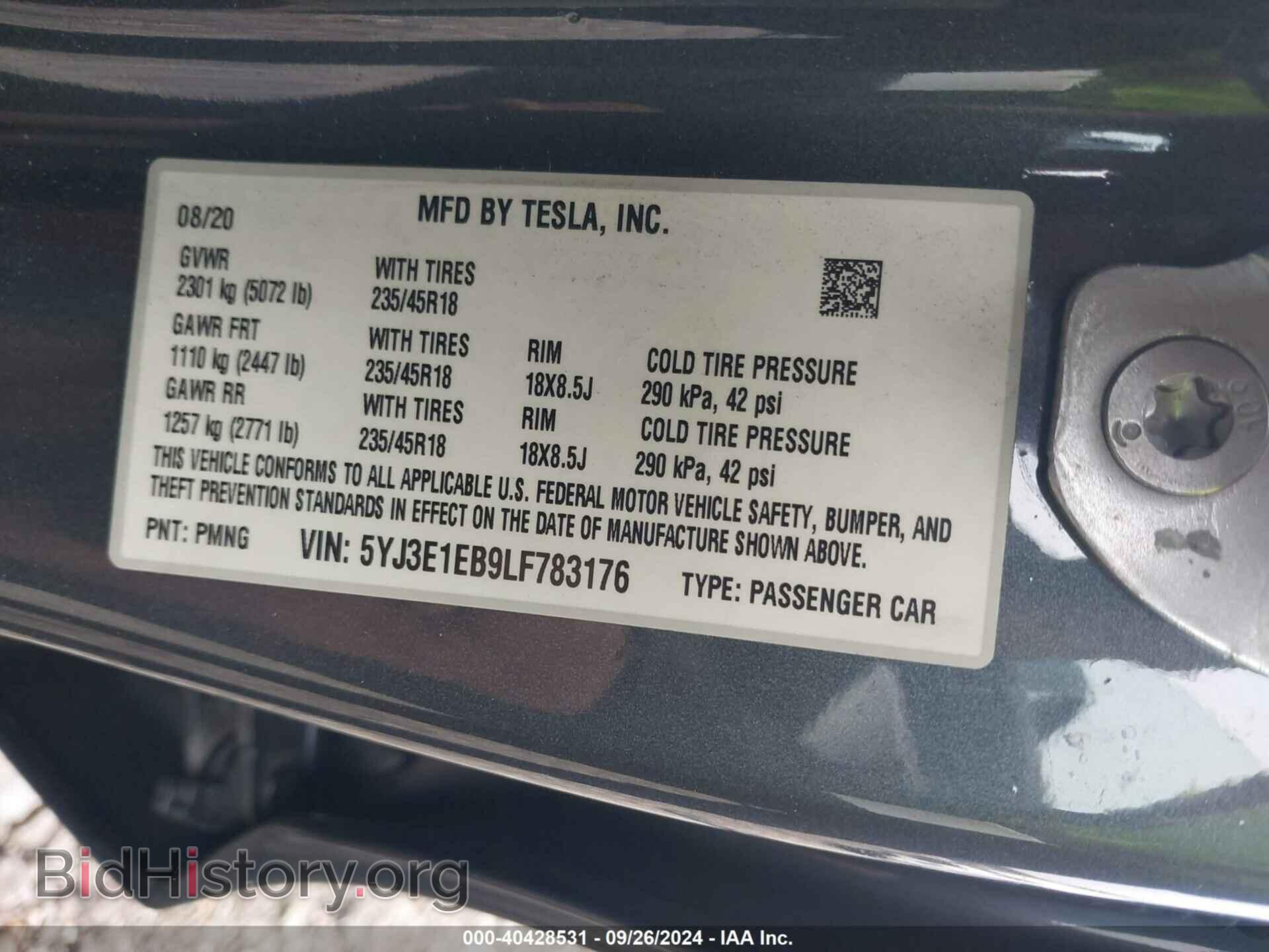 2020 TESLA MODEL 3 - VIN: 5YJ3E1EB9LF783176 - Фото 9