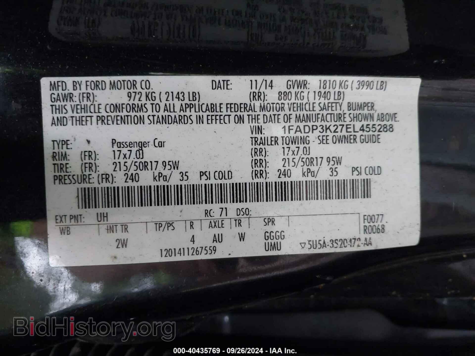 2014 FORD FOCUS - VIN: 1FADP3K27EL455288 - Фото 9