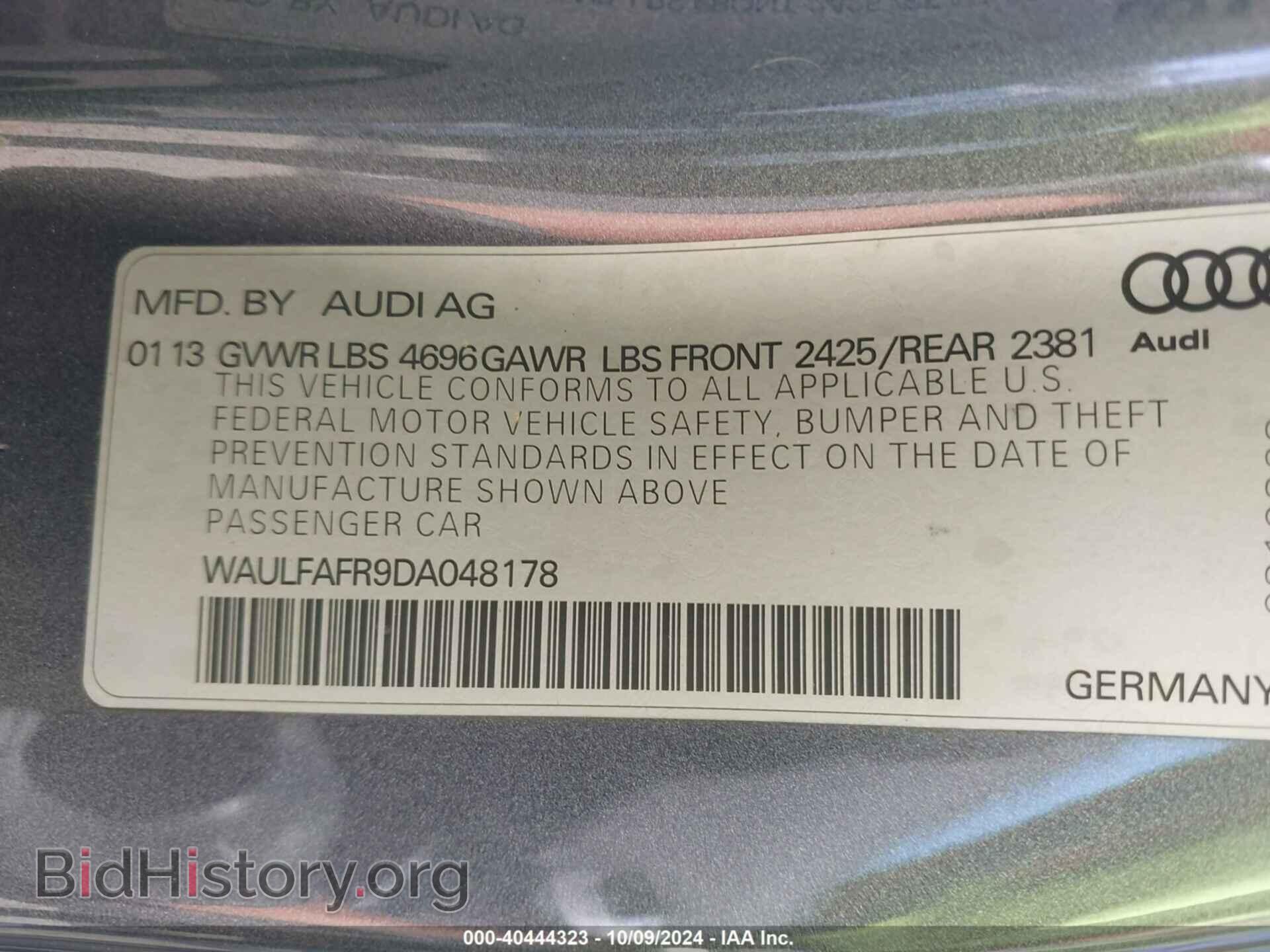 2013 AUDI A5 - VIN: WAULFAFR9DA048178 - Фото 9