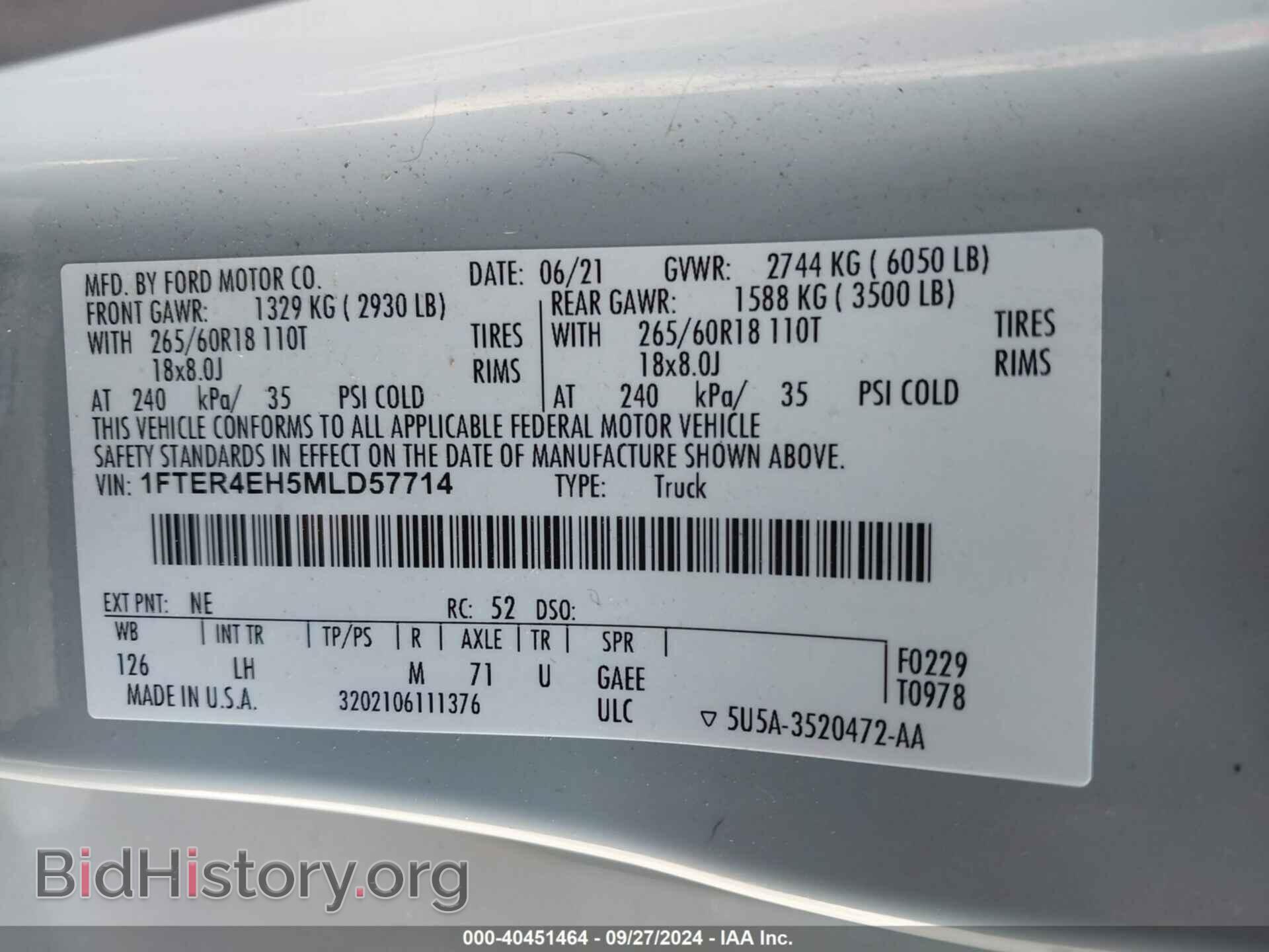 2021 FORD RANGER - VIN: 1FTER4EH5MLD57714 - Фото 9