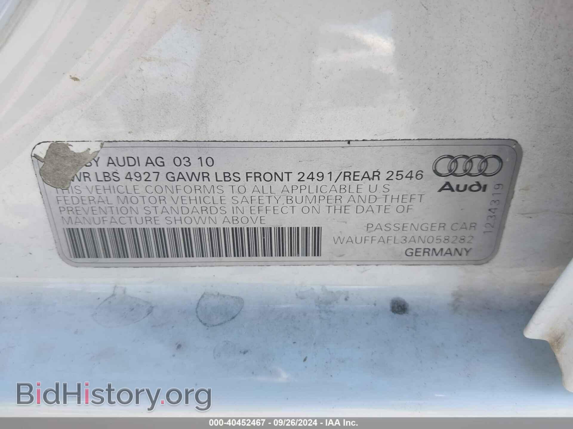 2010 AUDI A4 - VIN: WAUFFAFL3AN058282 - Фото 9