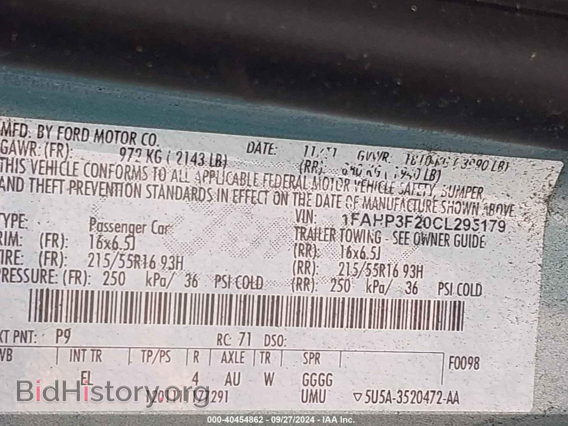 2012 FORD FOCUS - VIN: 1FAHP3F20CL295179 - Фото 9