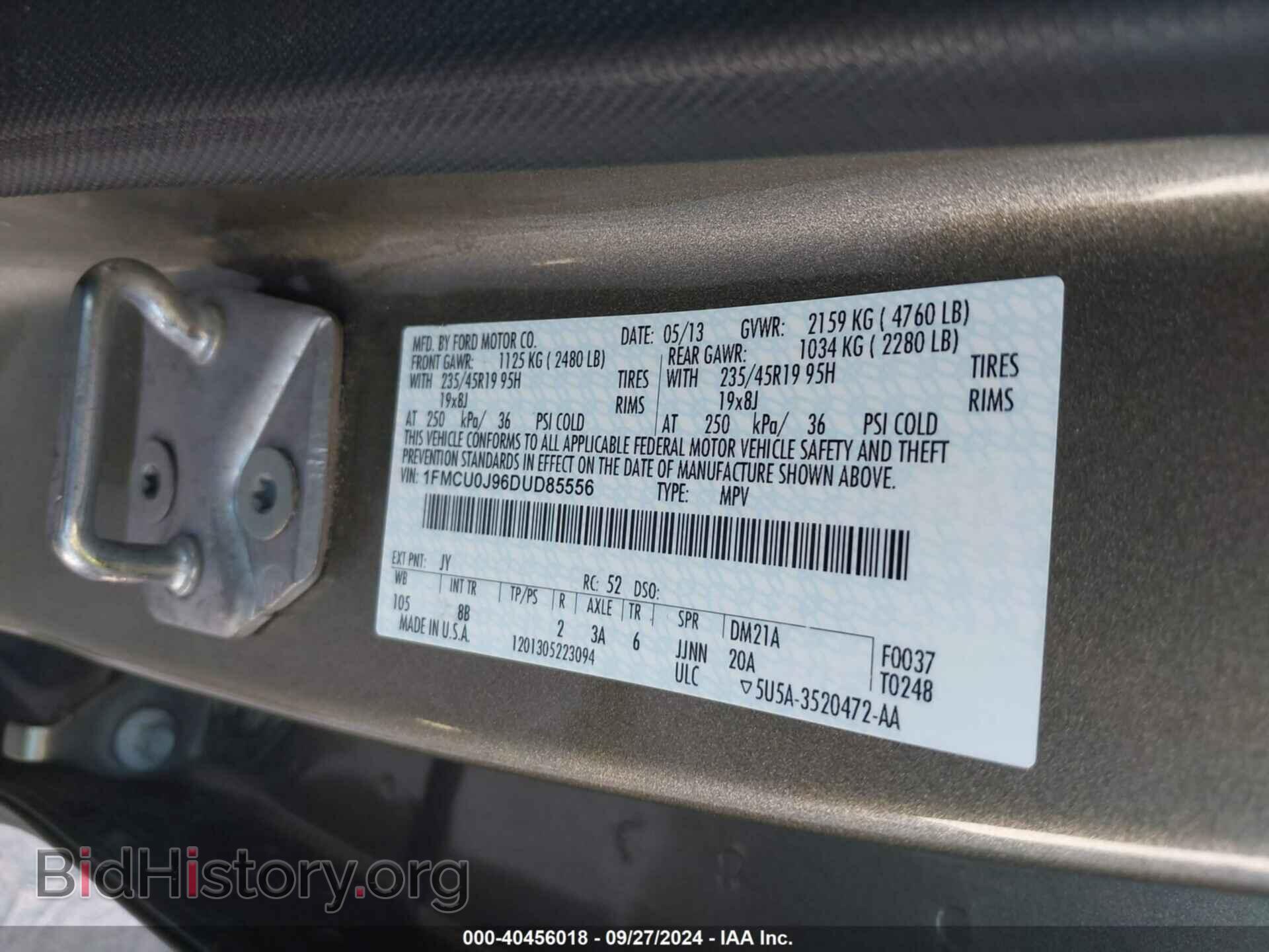 2013 FORD ESCAPE - VIN: 1FMCU0J96DUD85556 - Фото 9
