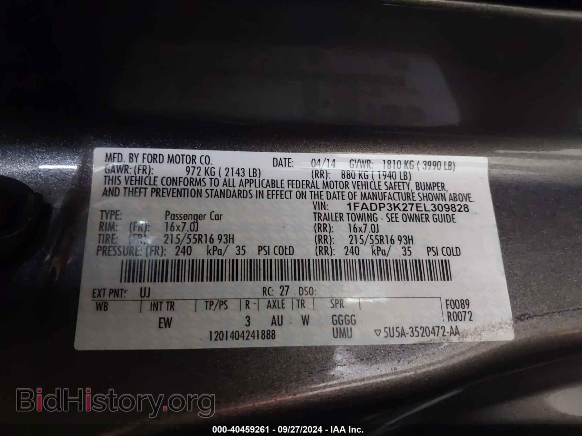2014 FORD FOCUS - VIN: 1FADP3K27EL309828 - Фото 9
