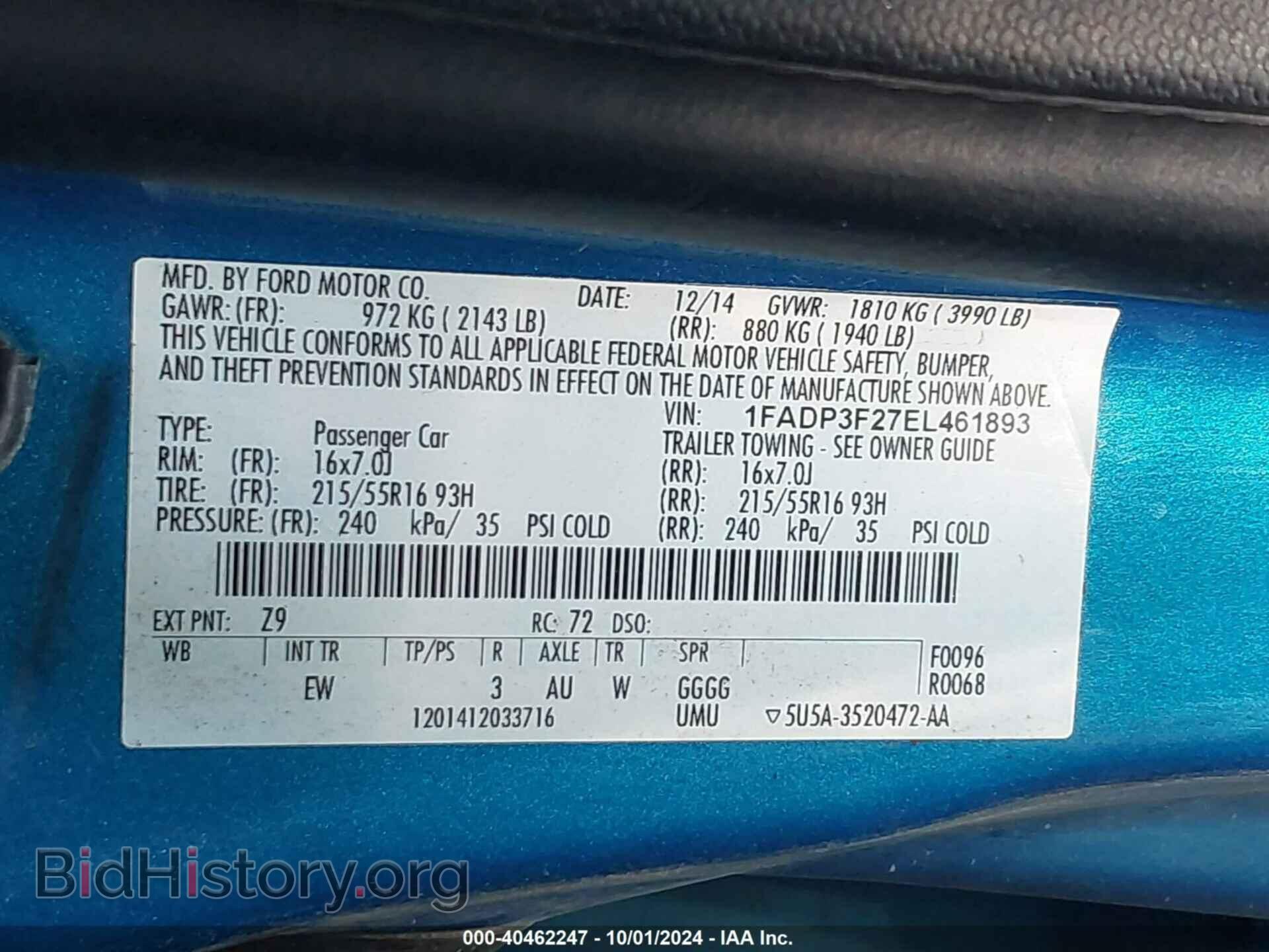 2014 FORD FOCUS - VIN: 1FADP3F27EL461893 - Фото 9
