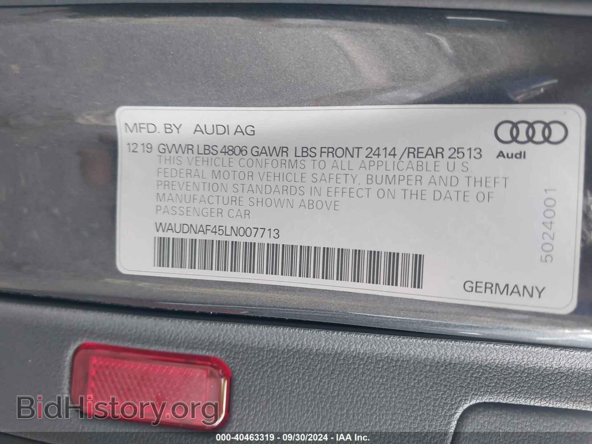 2020 AUDI A4 - VIN: WAUDNAF45LN007713 - Фото 9