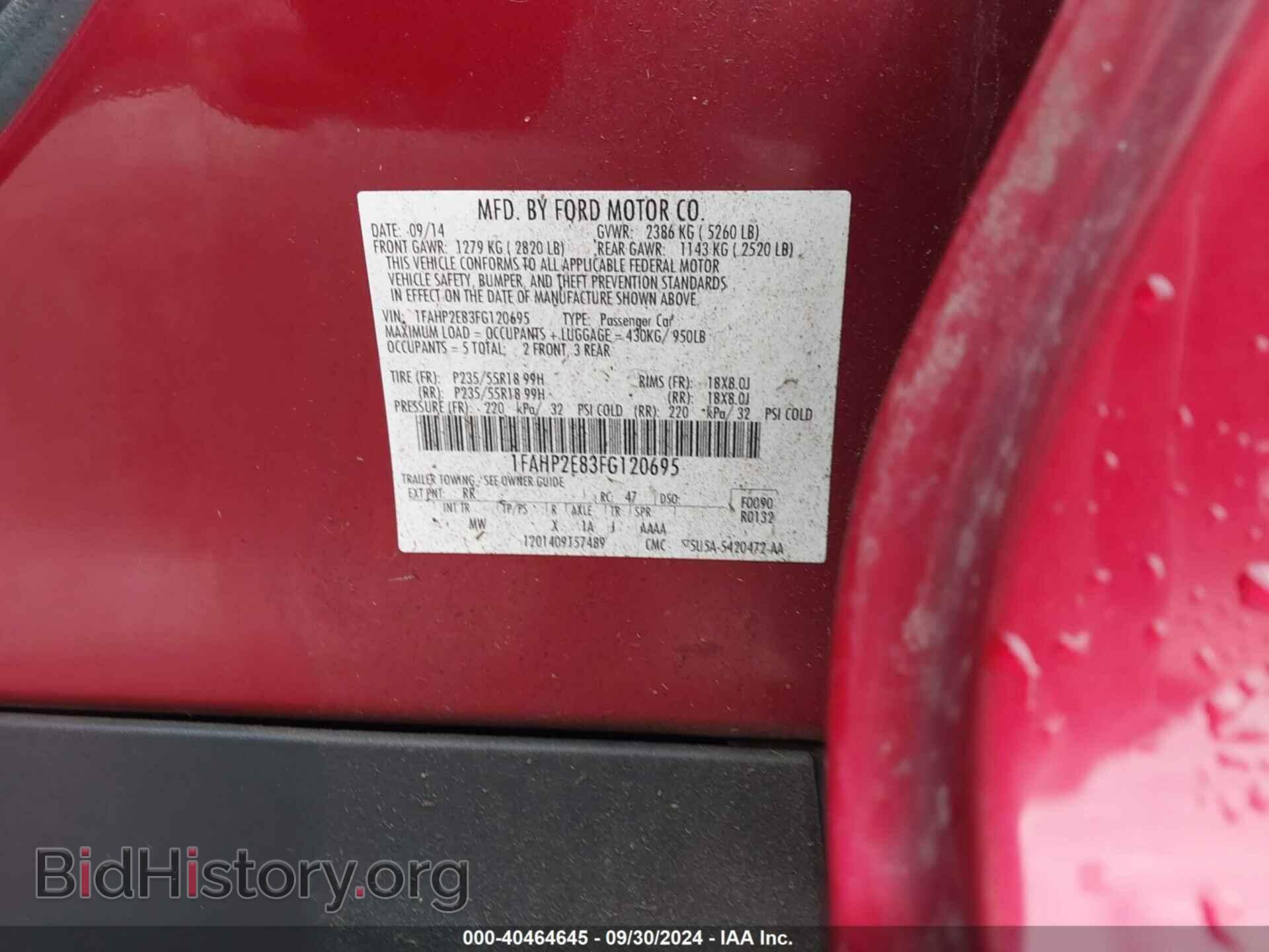 2015 FORD TAURUS - VIN: 1FAHP2E83FG120695 - Фото 9
