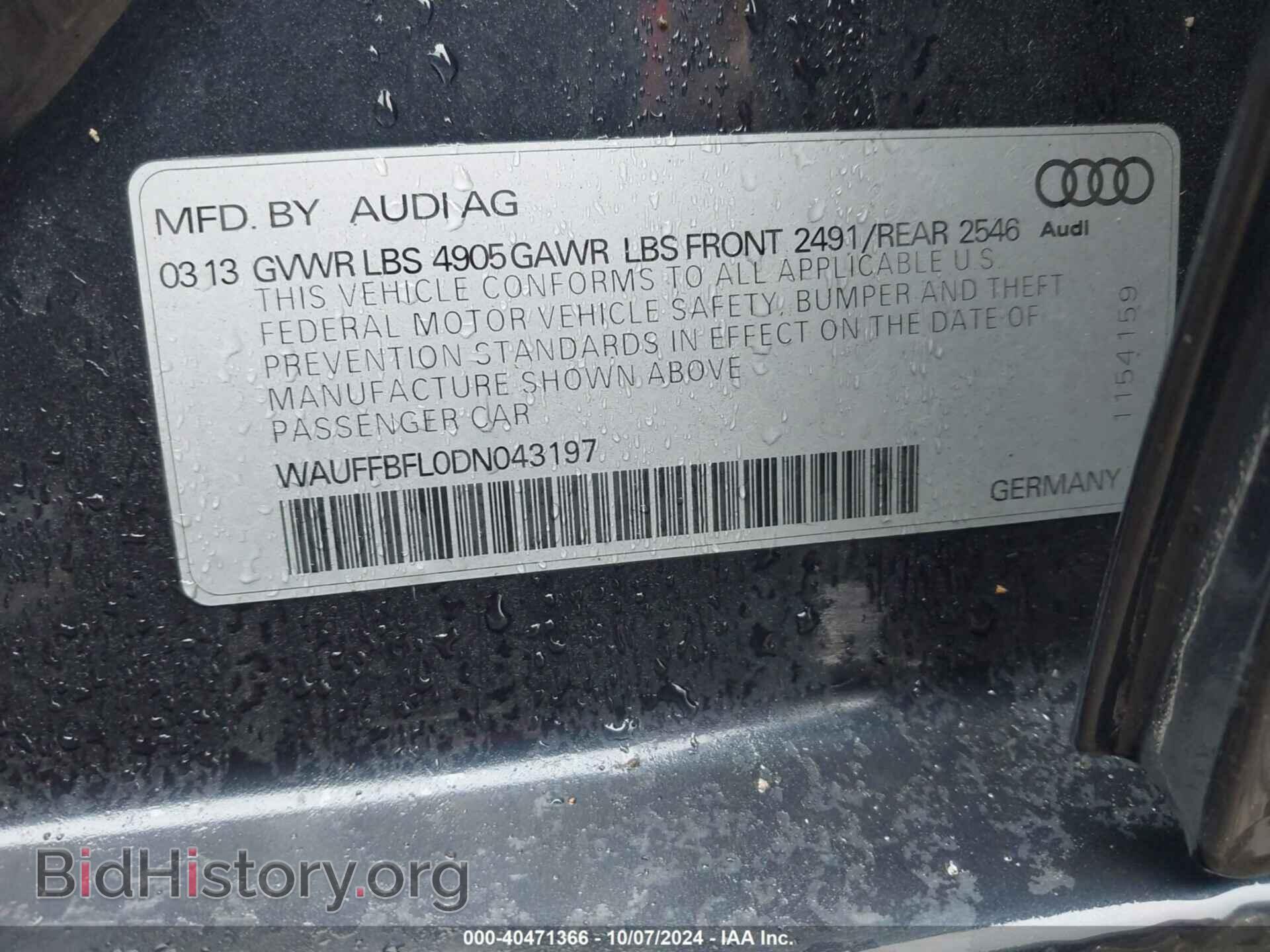 2013 AUDI A4 - VIN: WAUFFBFL0DN043197 - Photo 9