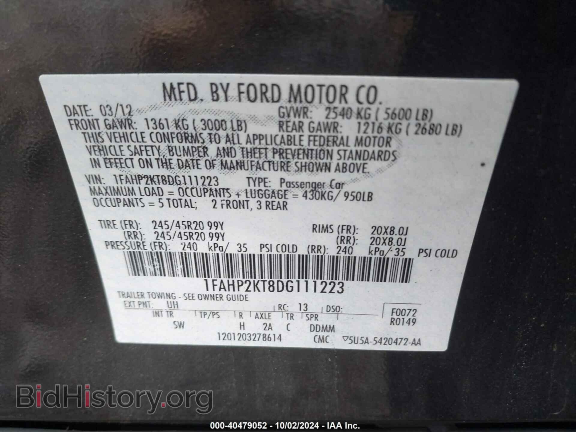 2013 FORD TAURUS - VIN: 1FAHP2KT8DG111223 - Фото 9