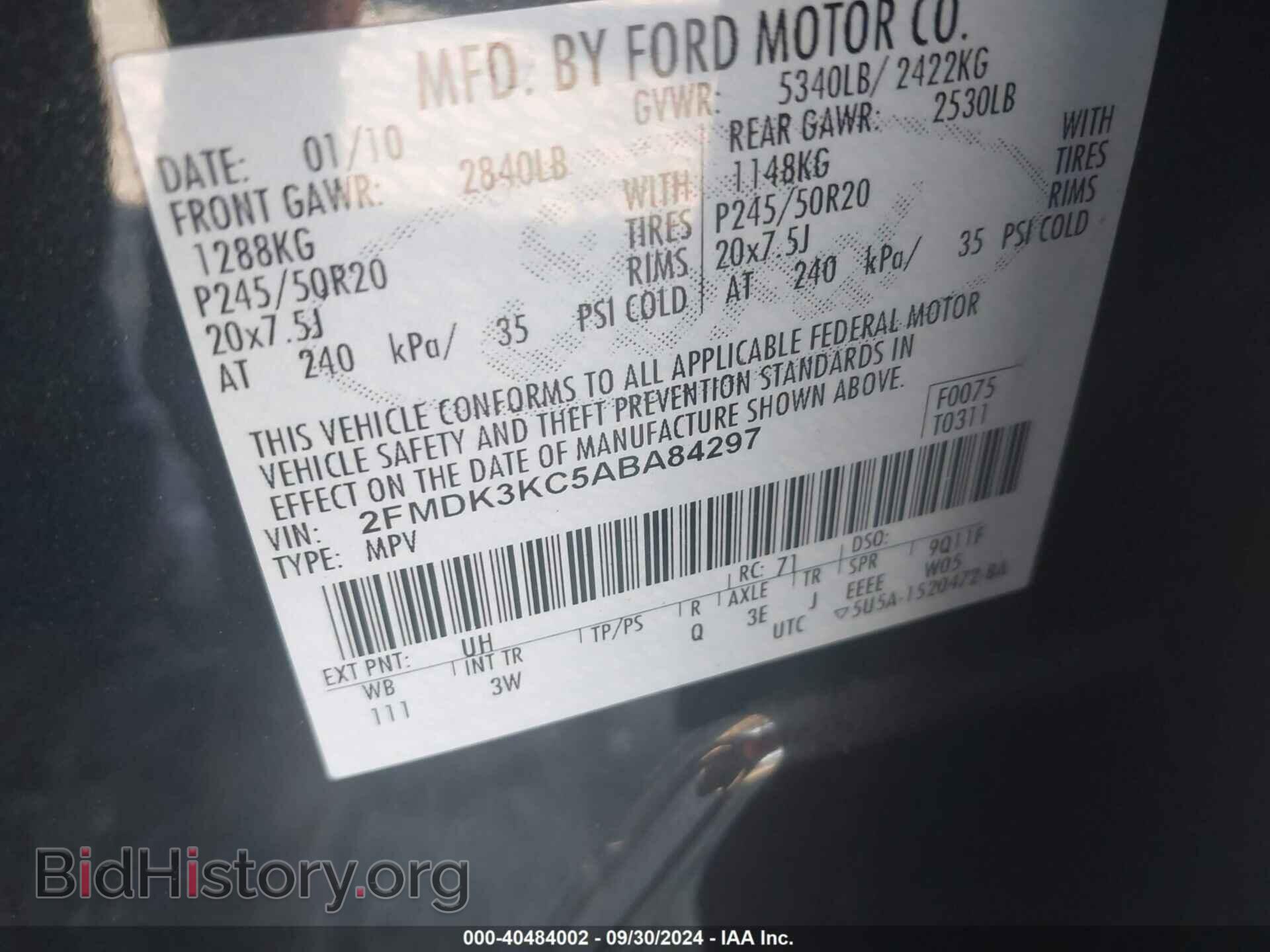 2010 FORD EDGE - VIN: 2FMDK3KC5ABA84297 - Фото 9