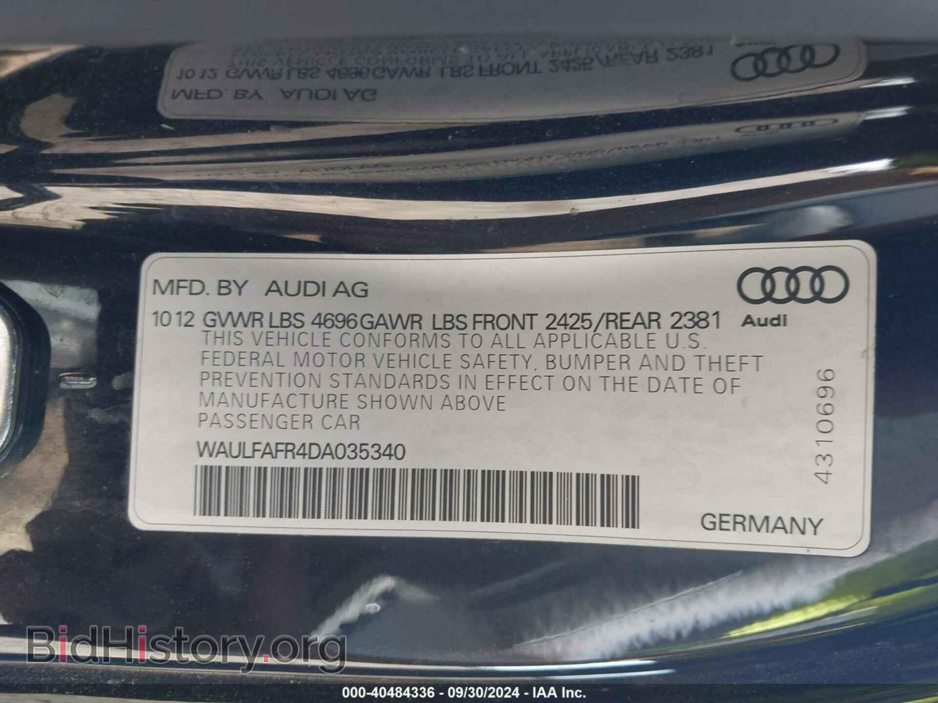 2013 AUDI A5 - VIN: WAULFAFR4DA035340 - Фото 9
