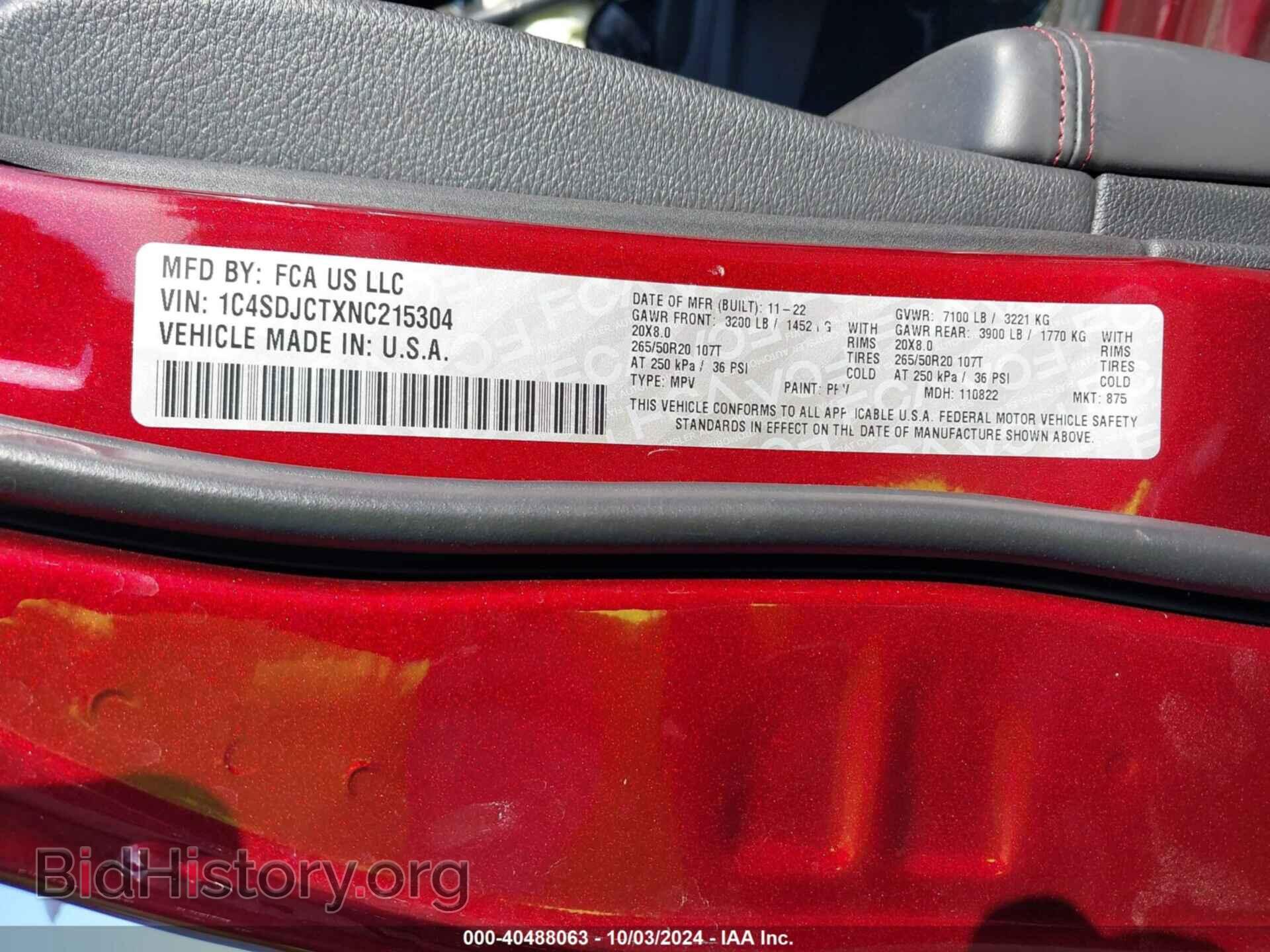 2022 DODGE DURANGO - VIN: 1C4SDJCTXNC215304 - Фото 9