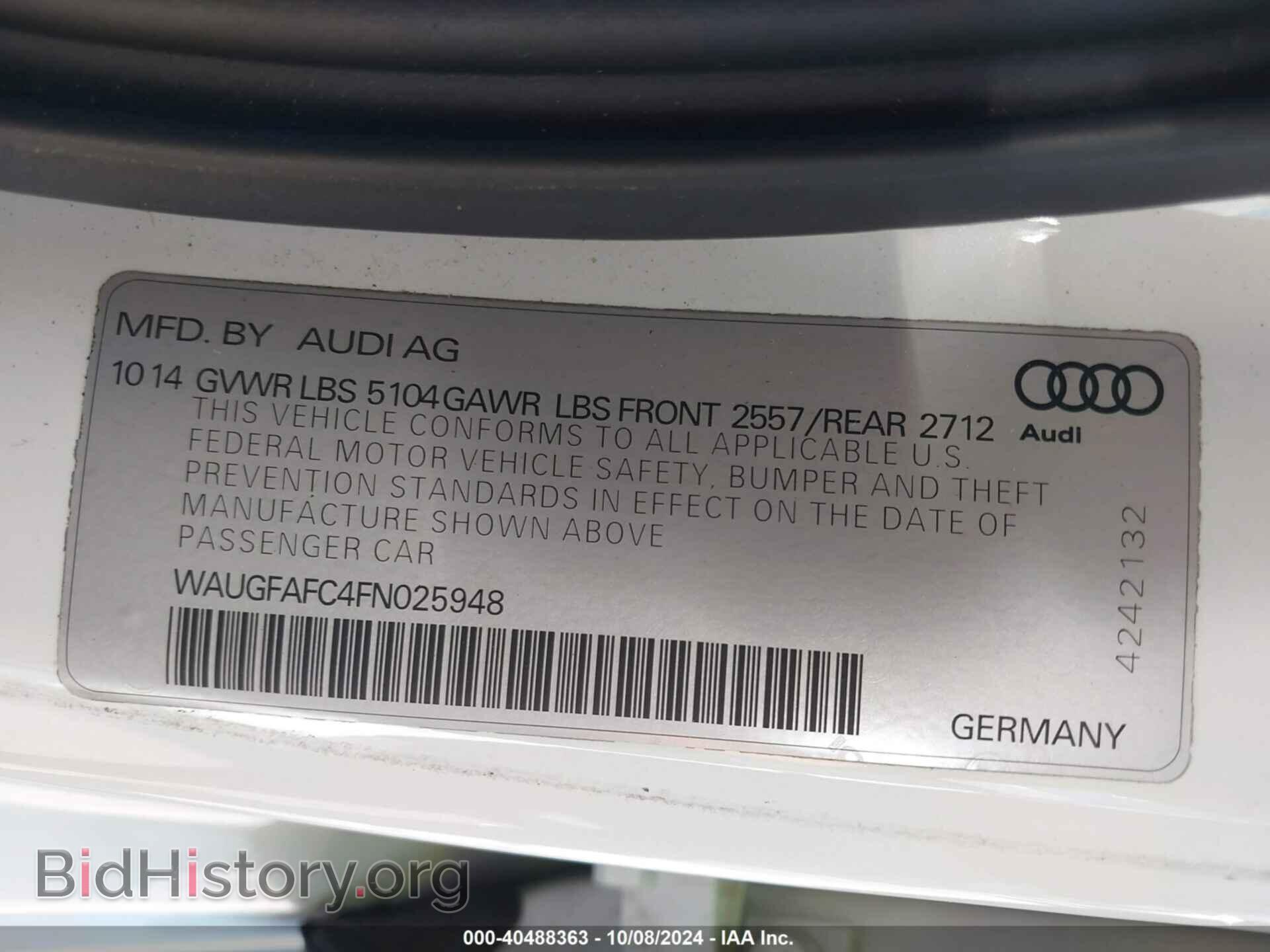 2015 AUDI A6 - VIN: WAUGFAFC4FN025948 - Фото 9