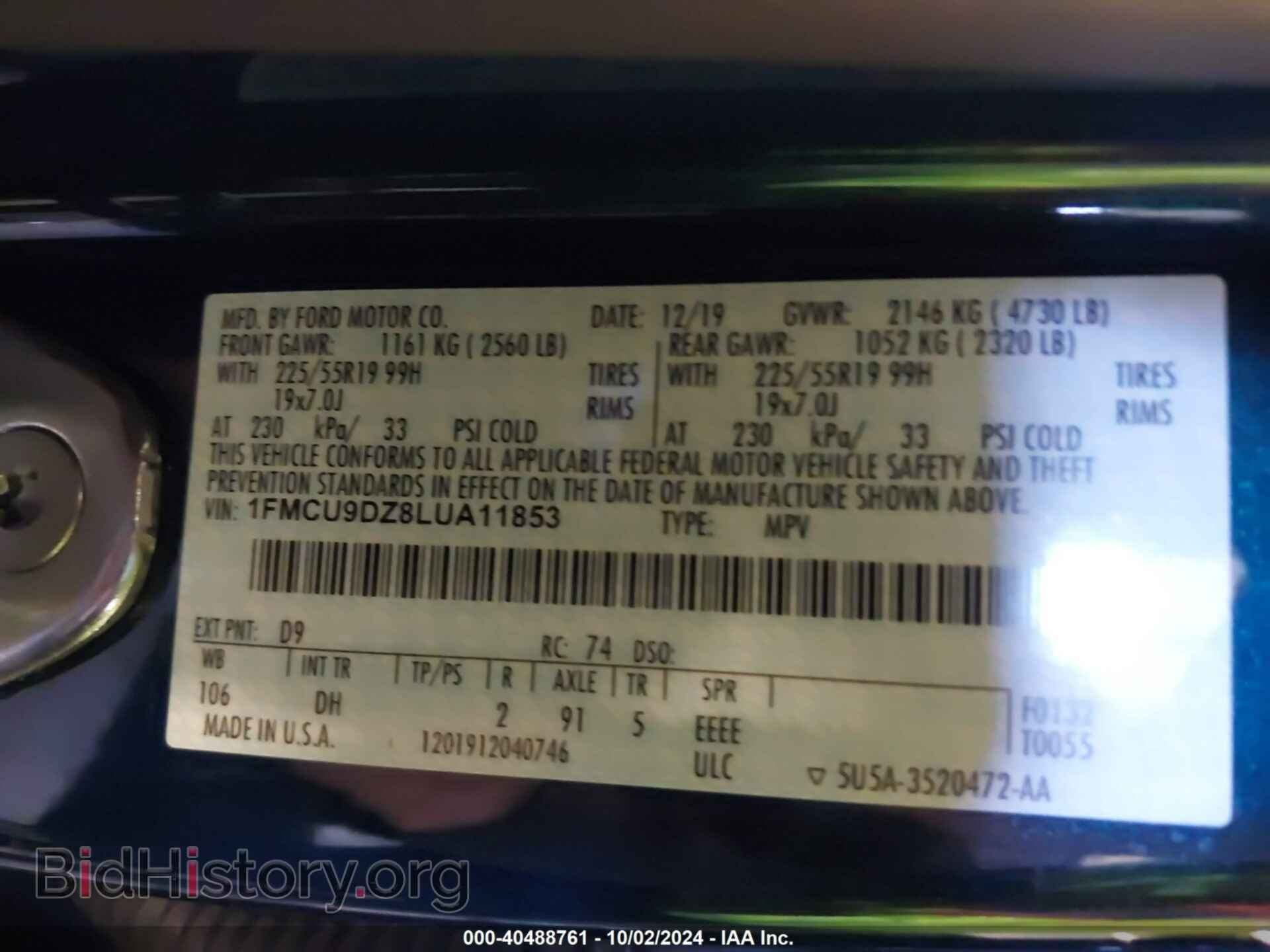 2020 FORD ESCAPE - VIN: 1FMCU9DZ8LUA11853 - Photo 9