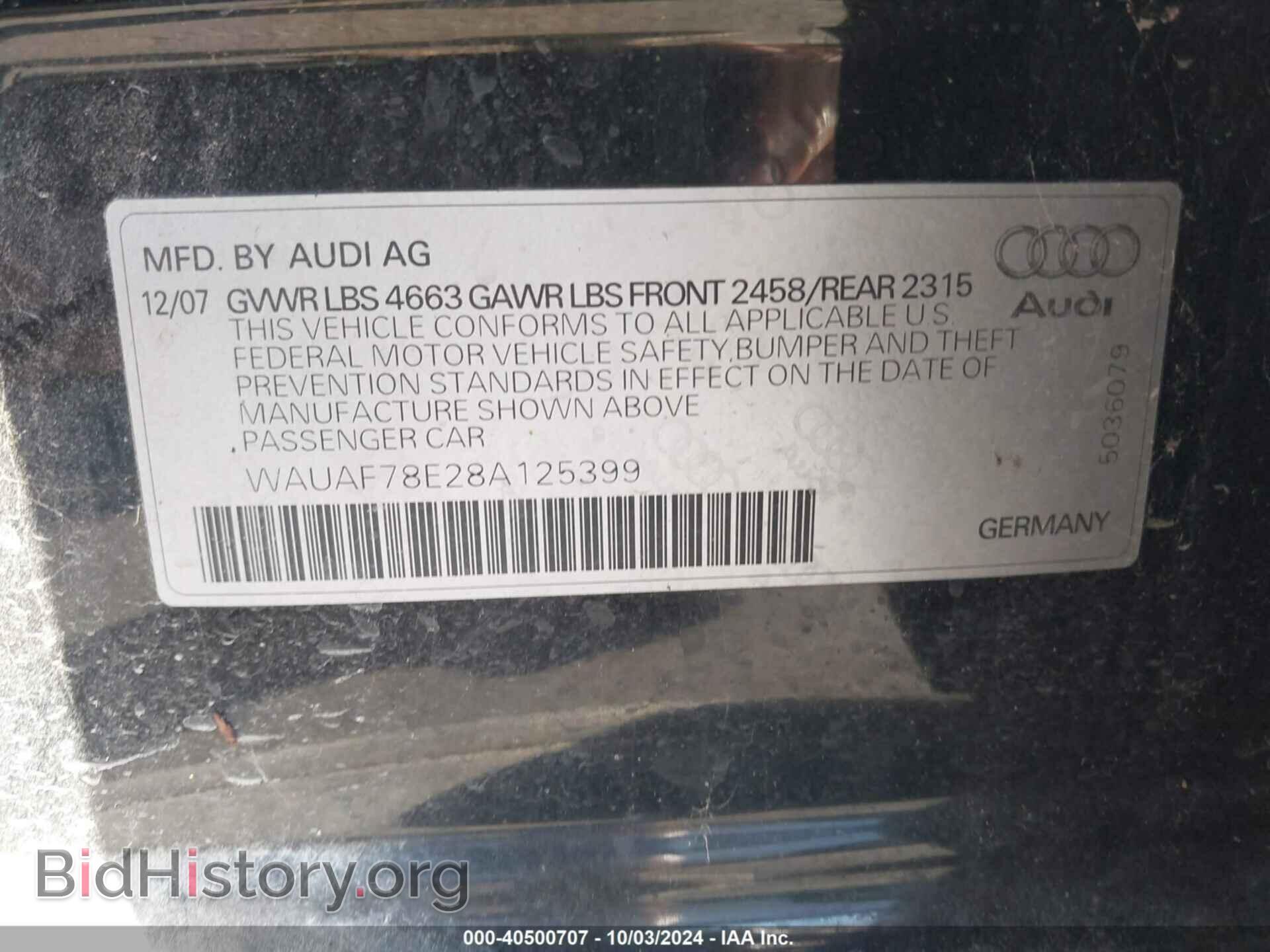 2008 AUDI A4 - VIN: WAUAF78E28A125399 - Photo 9