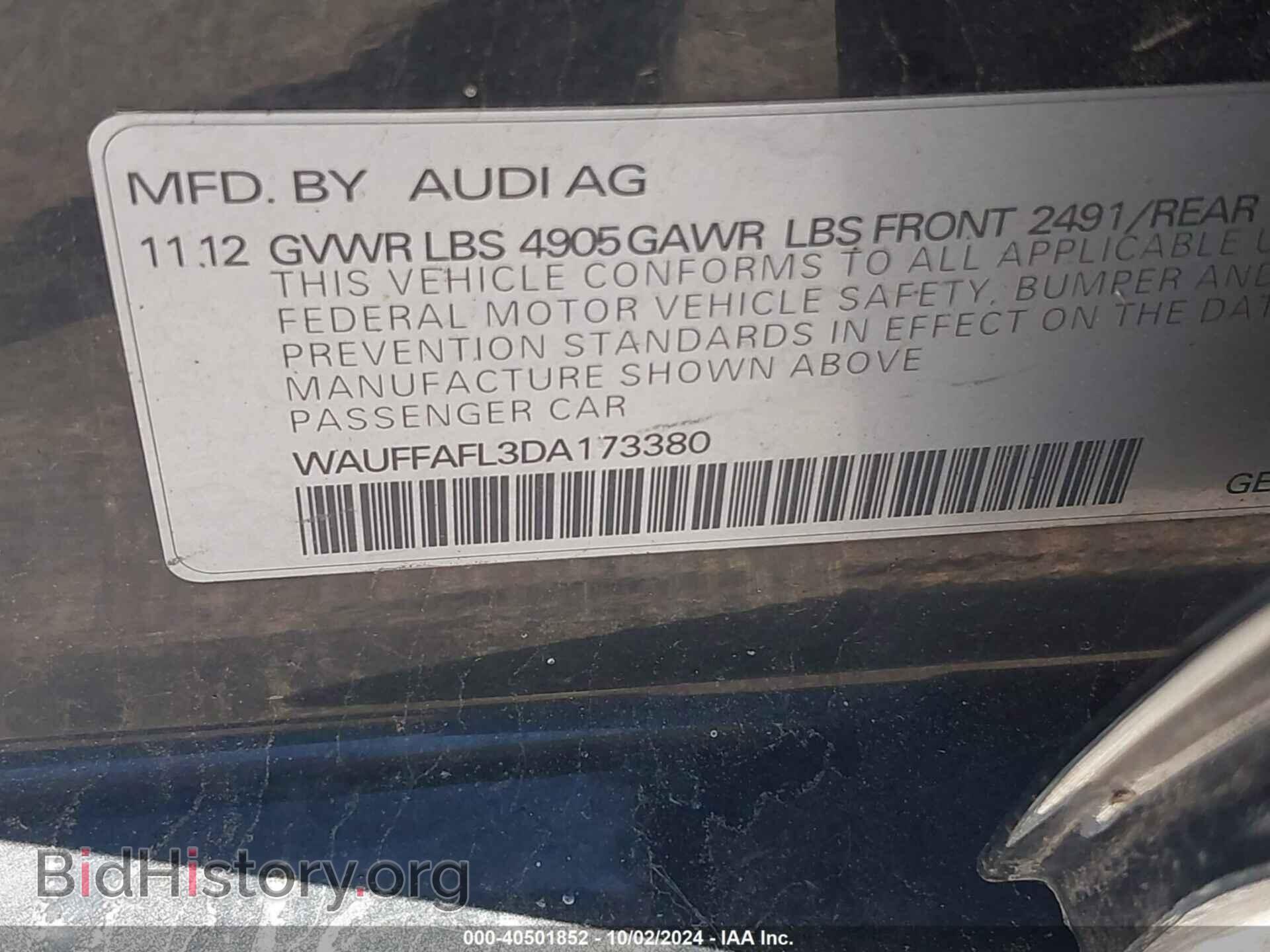 2013 AUDI A4 - VIN: WAUFFAFL3DA173380 - Фото 9