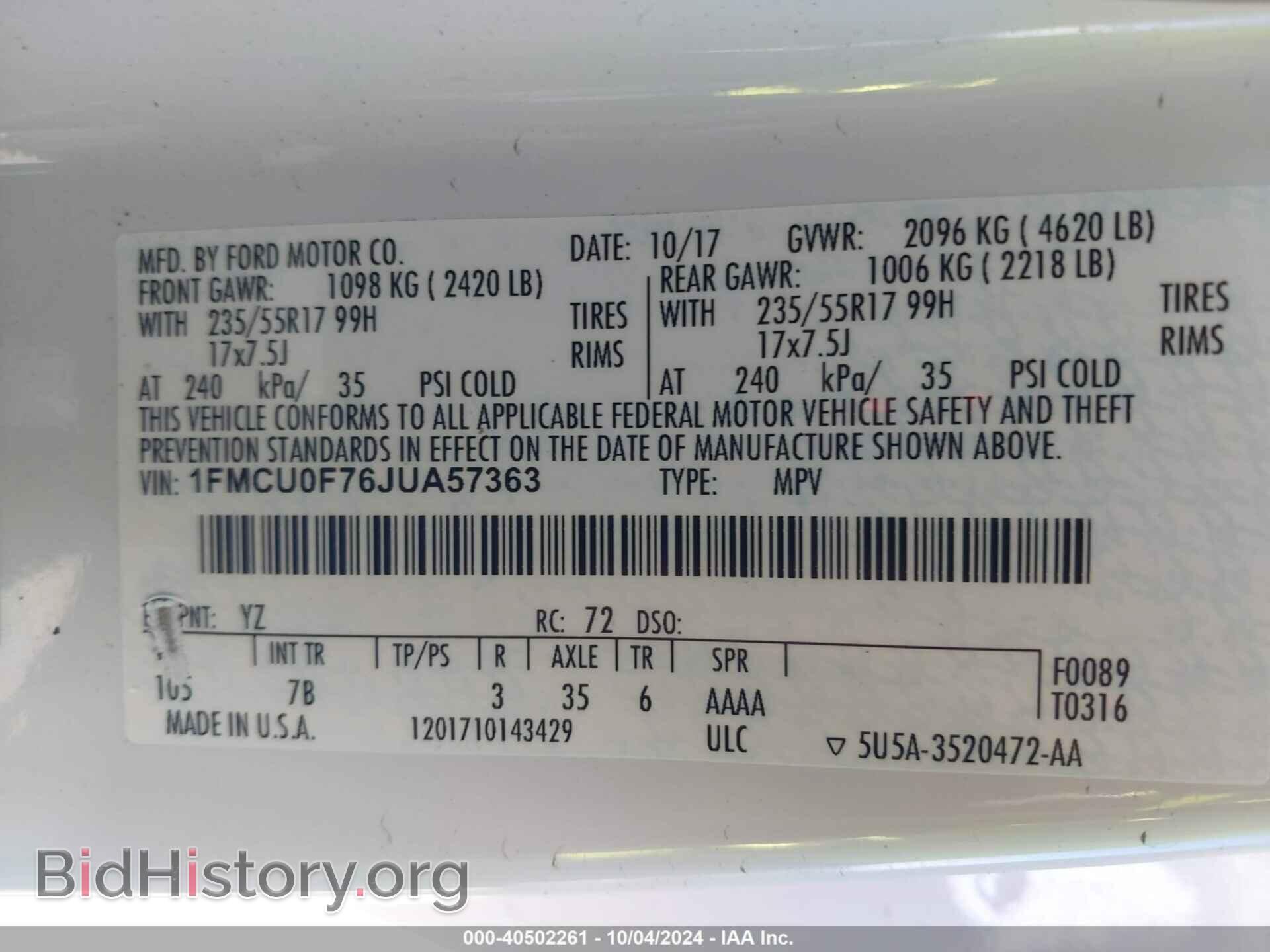 2018 FORD ESCAPE - VIN: 1FMCU0F76JUA57363 - Фото 9