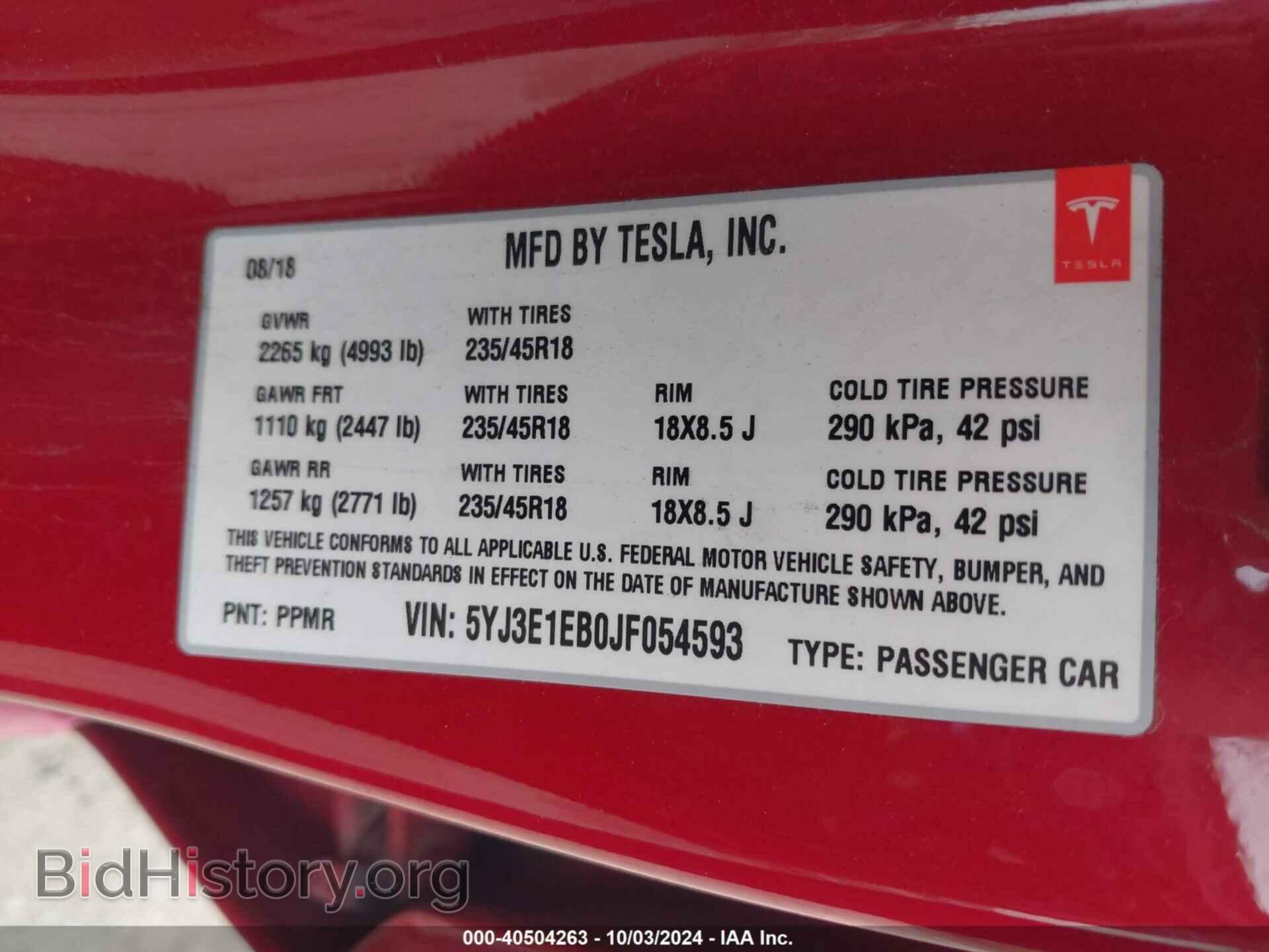 2018 TESLA MODEL 3 - VIN: 5YJ3E1EB0JF054593 - Photo 9