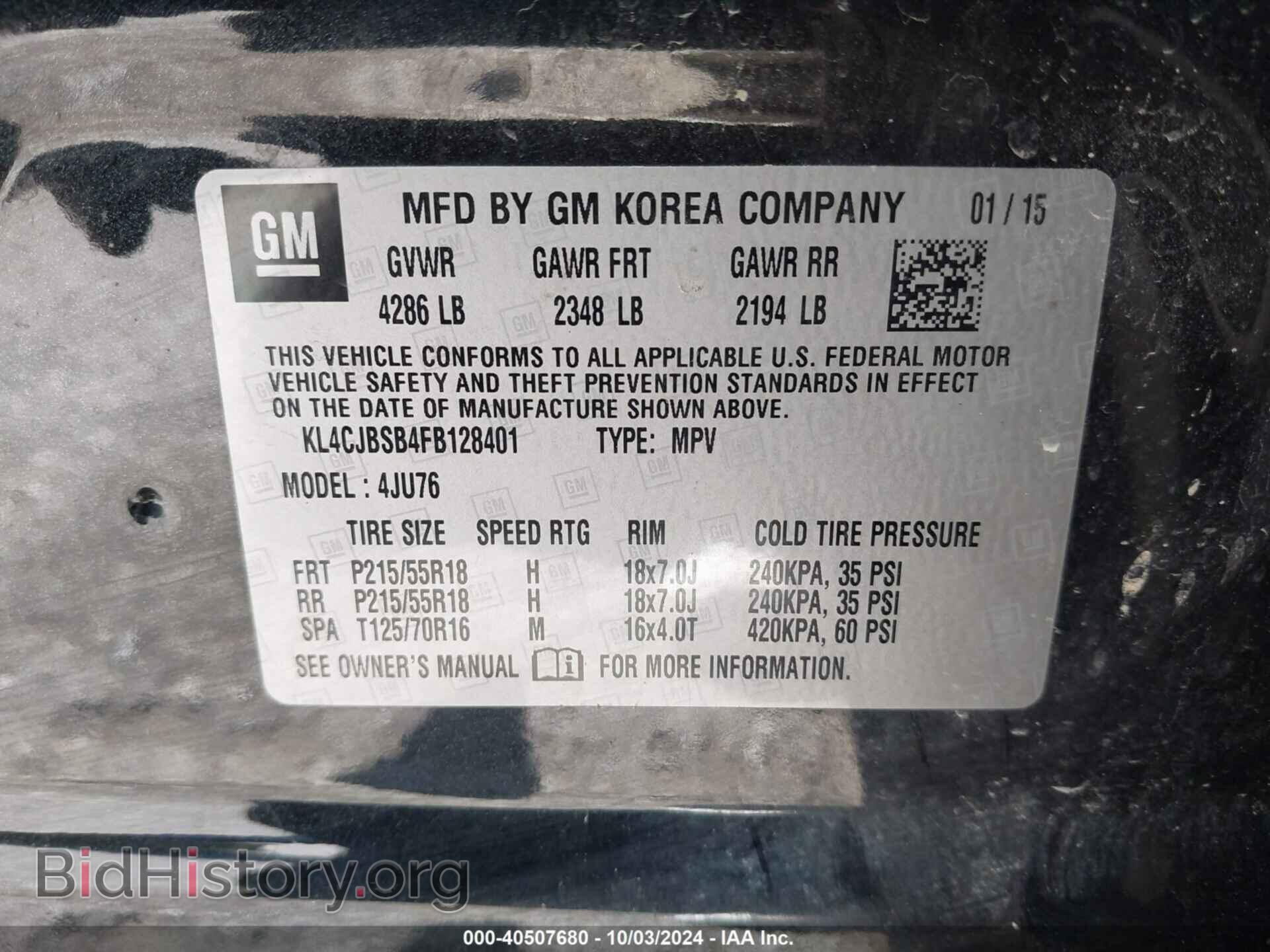 2015 BUICK ENCORE - VIN: KL4CJBSB4FB128401 - Photo 9