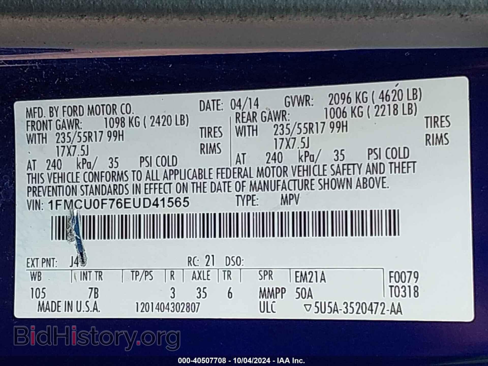 2014 FORD ESCAPE - VIN: 1FMCU0F76EUD41565 - Photo 9