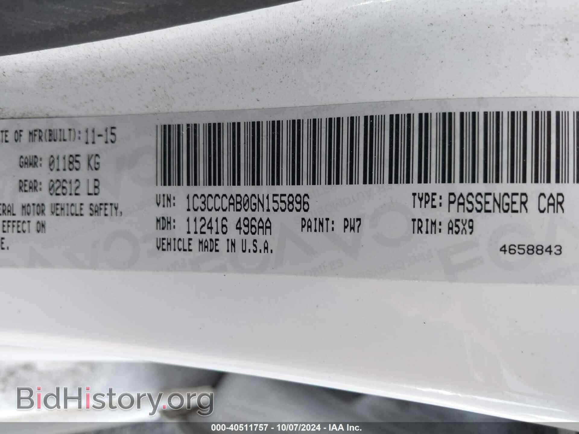 2016 CHRYSLER 200 - VIN: 1C3CCCAB0GN155896 - Фото 9
