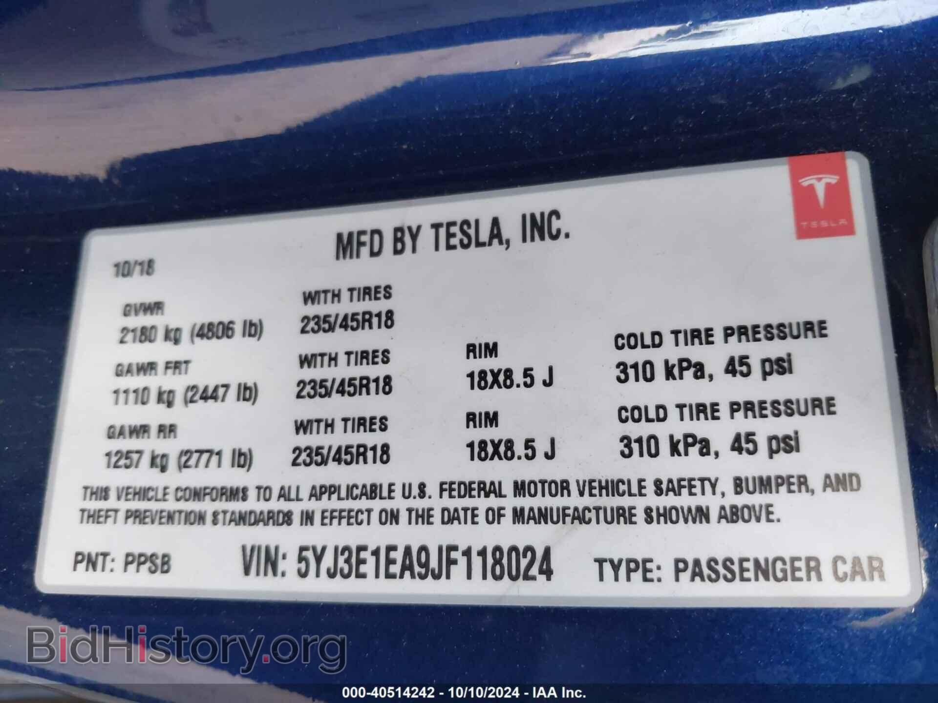2018 TESLA MODEL 3 - VIN: 5YJ3E1EA9JF118024 - Photo 9