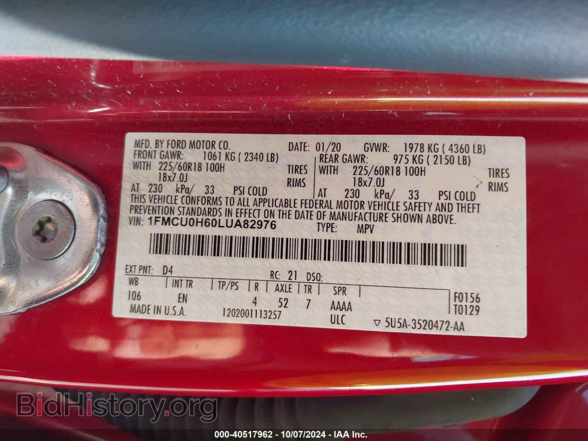 2020 FORD ESCAPE - VIN: 1FMCU0H60LUA82976 - Photo 9