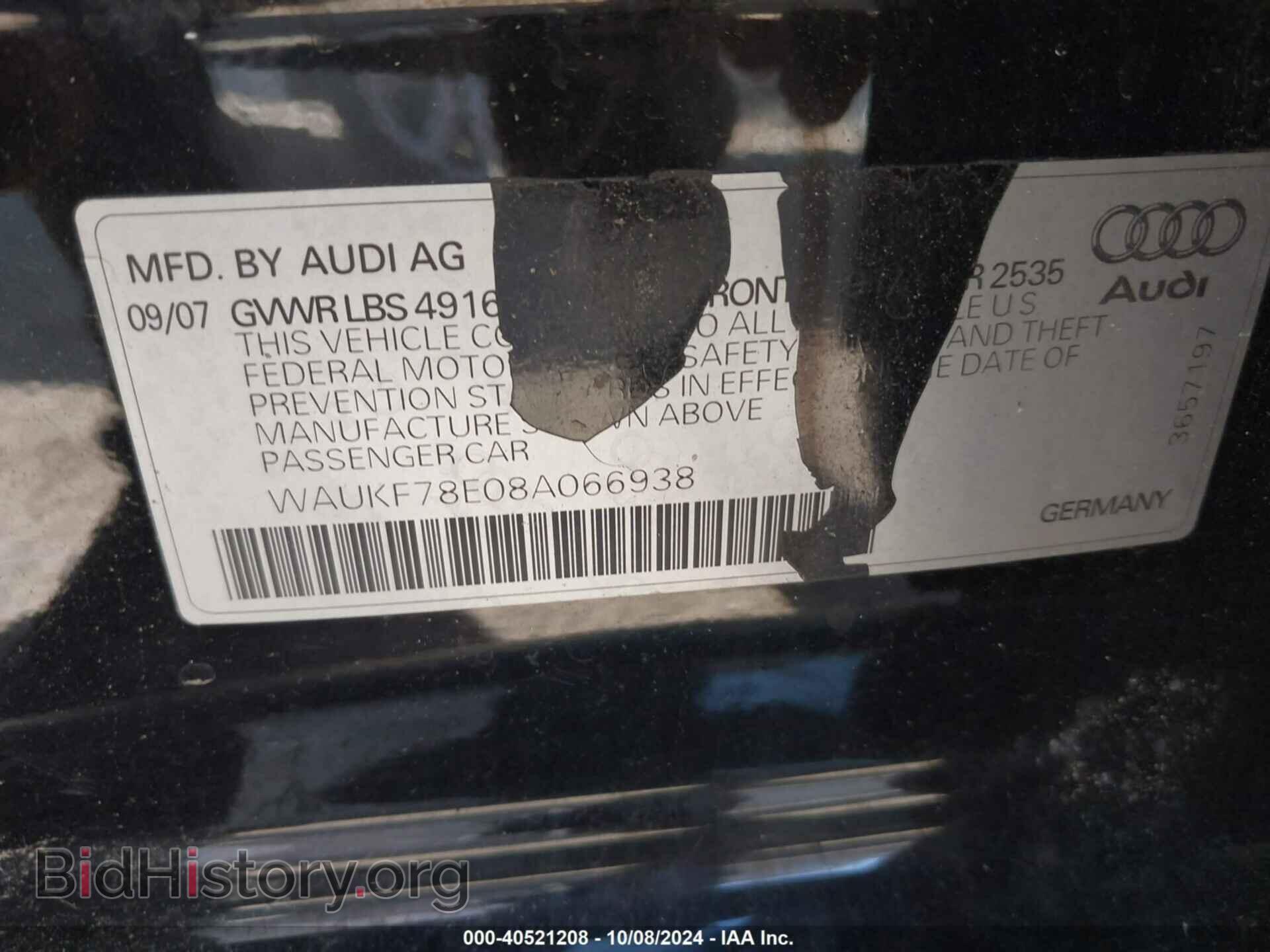 2008 AUDI A4 - VIN: WAUKF78E08A066938 - Фото 9