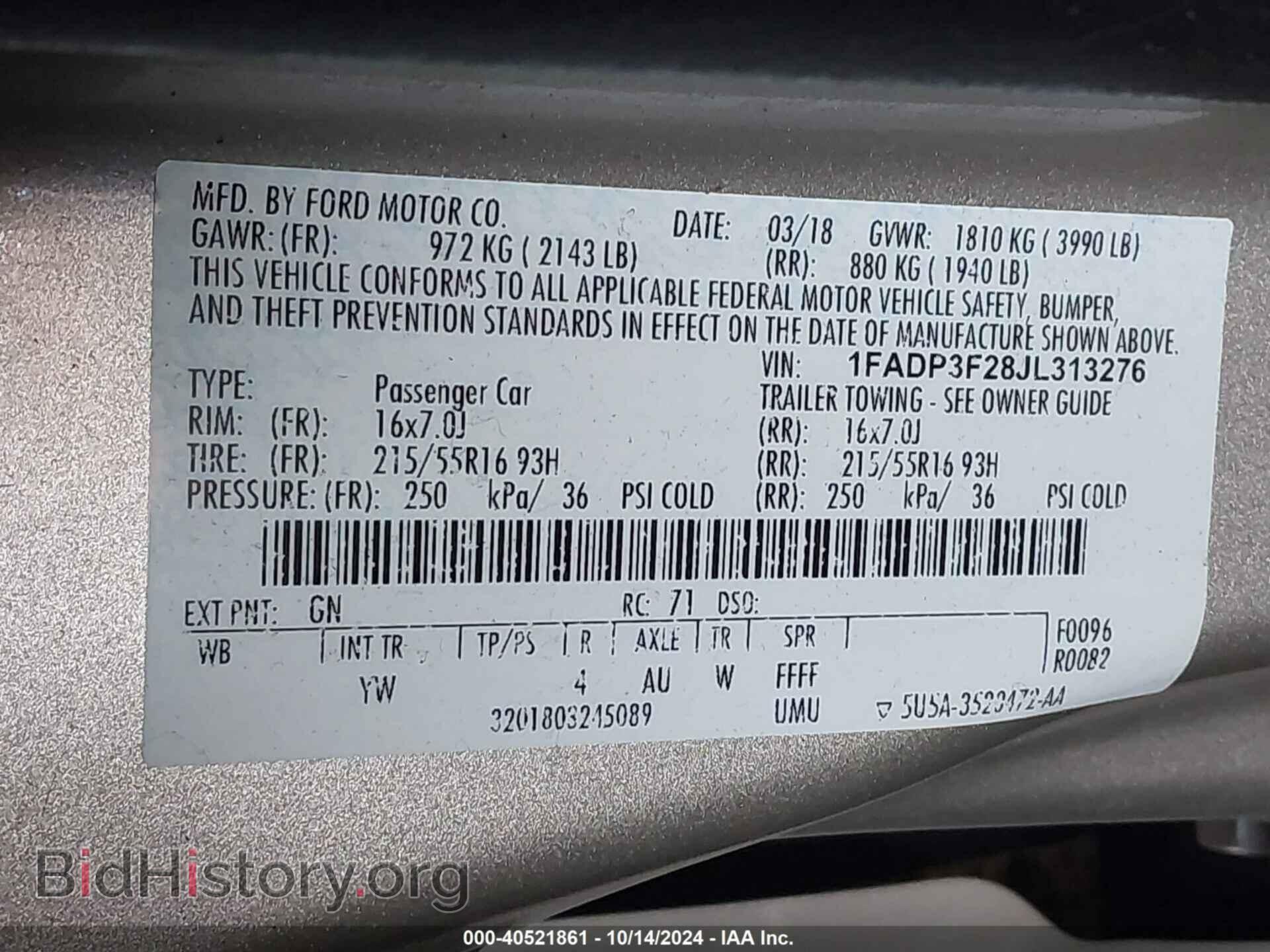 2018 FORD FOCUS - VIN: 1FADP3F28JL313276 - Фото 9