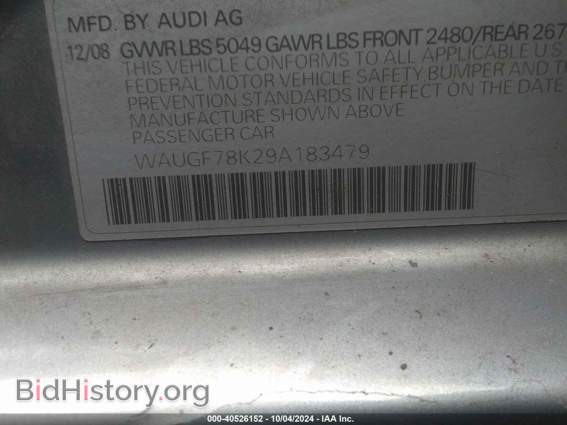 2009 AUDI A4 - VIN: WAUGF78K29A183479 - Фото 9