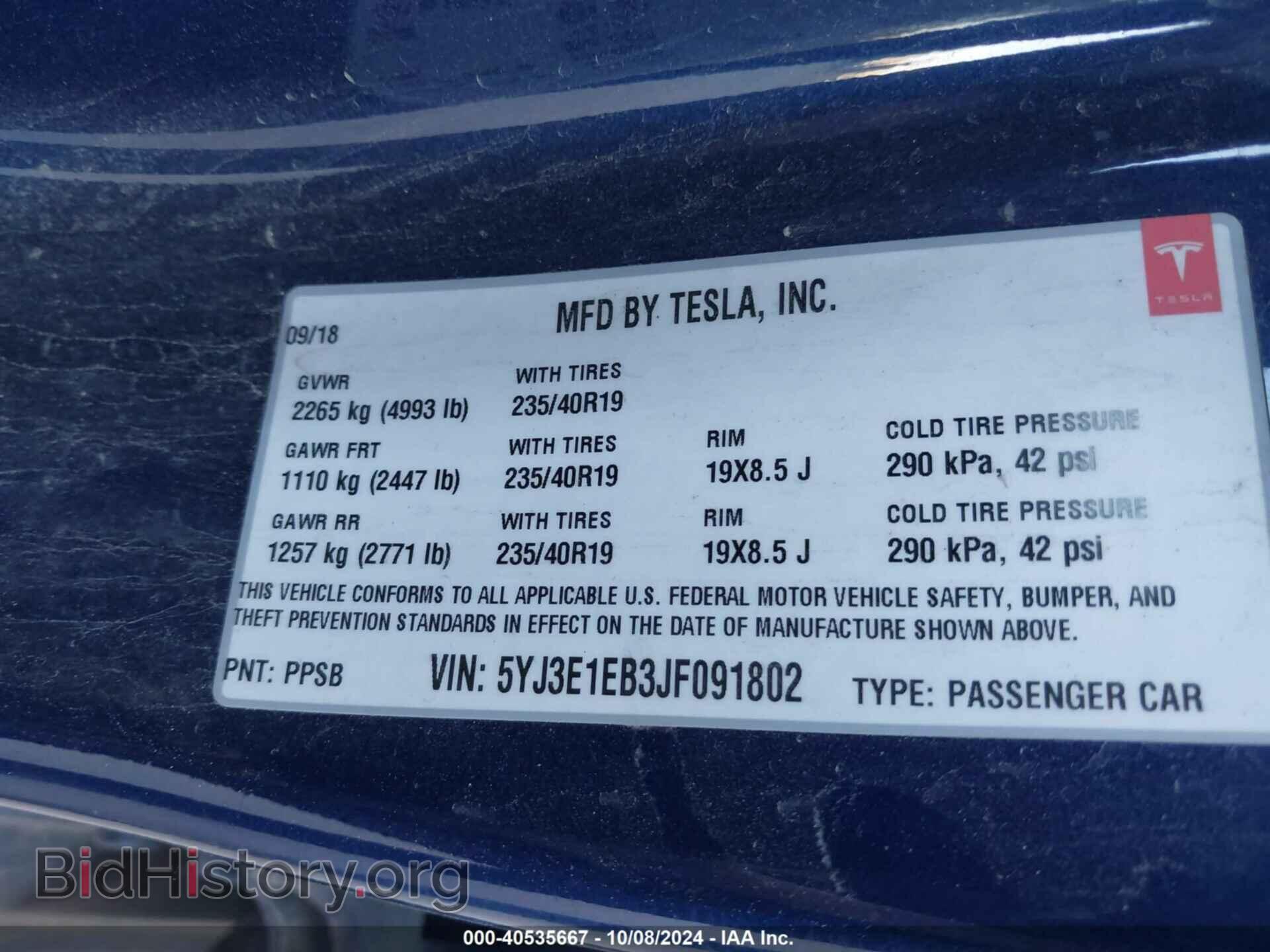 2018 TESLA MODEL 3 - VIN: 5YJ3E1EB3JF091802 - Photo 9