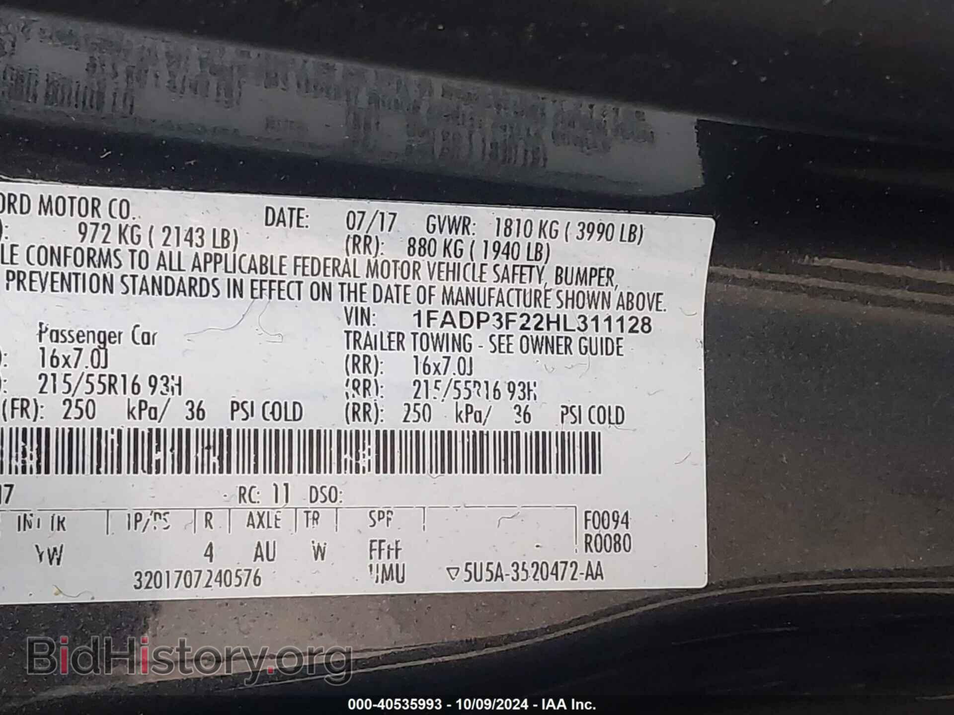 2017 FORD FOCUS - VIN: 1FADP3F22HL311128 - Фото 9