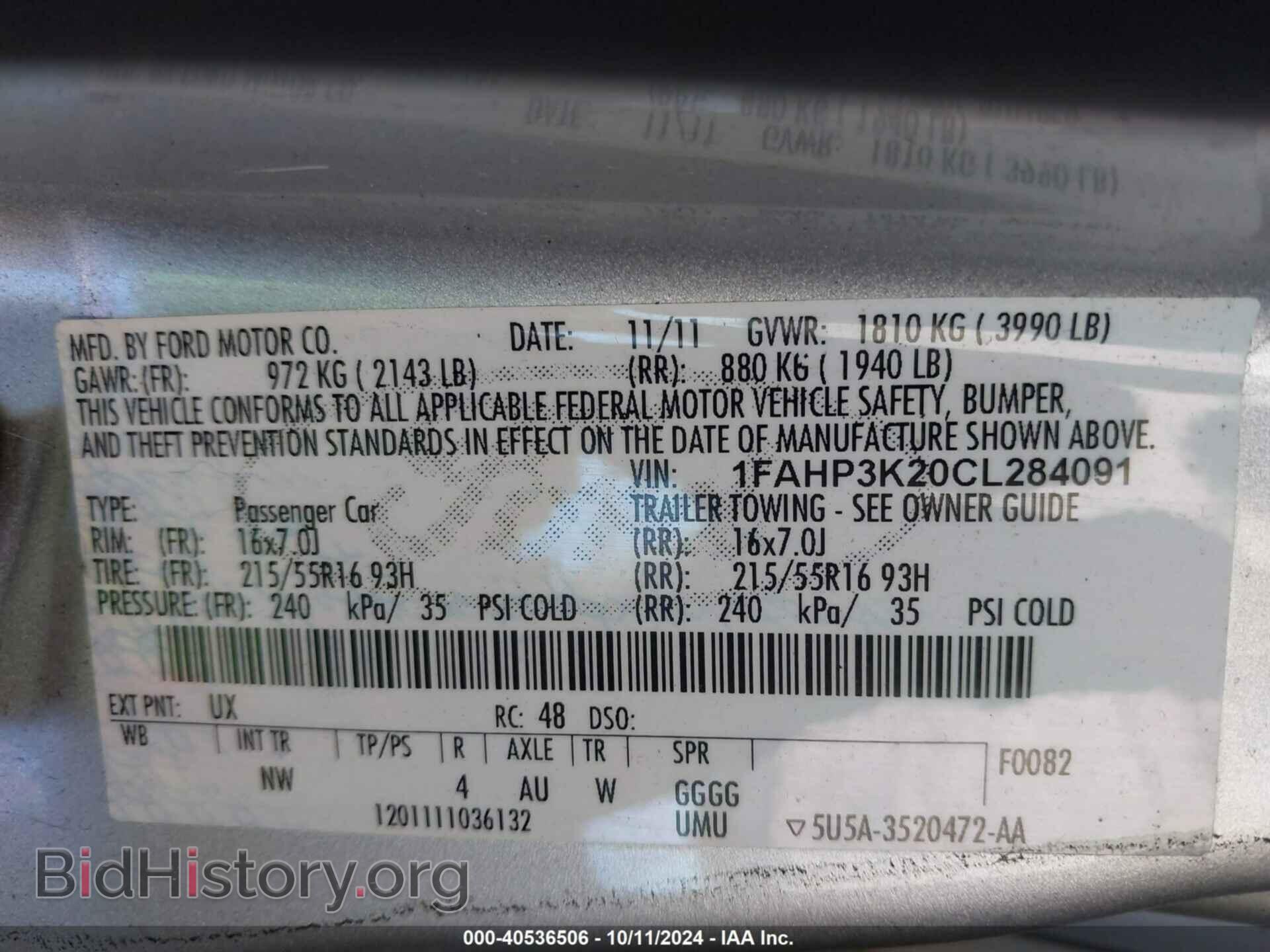 2012 FORD FOCUS - VIN: 1FAHP3K20CL284091 - Фото 9