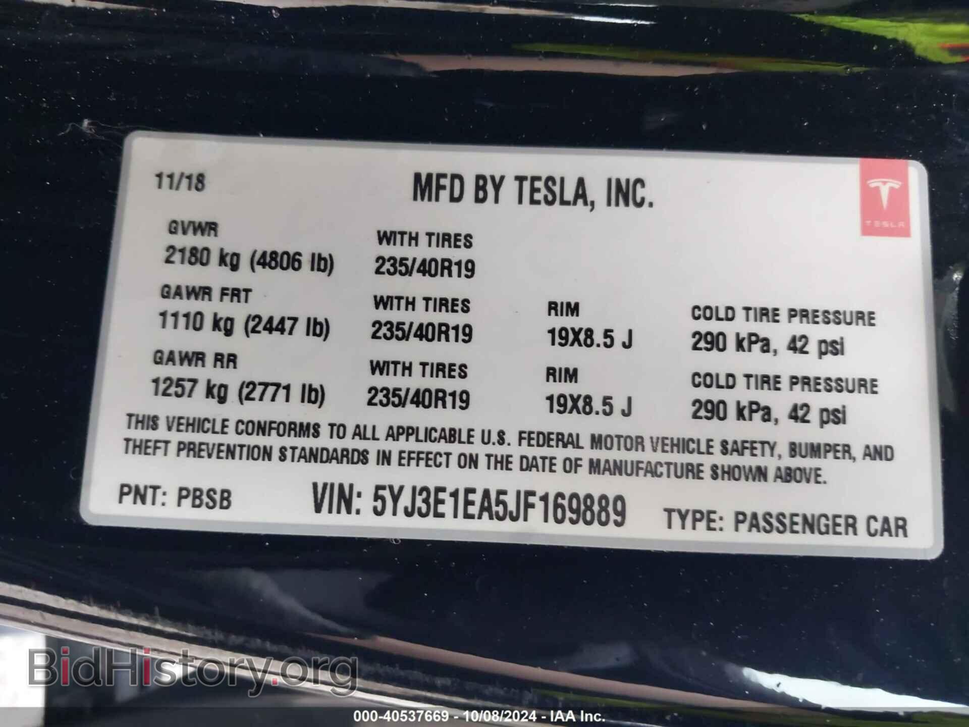 2018 TESLA MODEL 3 - VIN: 5YJ3E1EA5JF169889 - Фото 9
