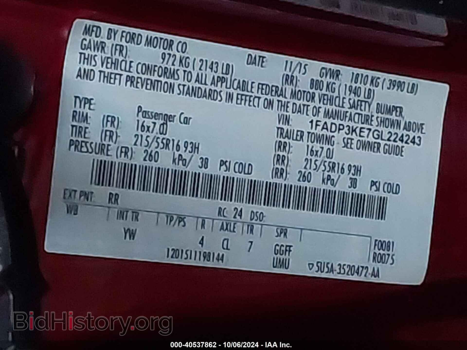2016 FORD FOCUS - VIN: 1FADP3KE7GL224243 - Фото 9