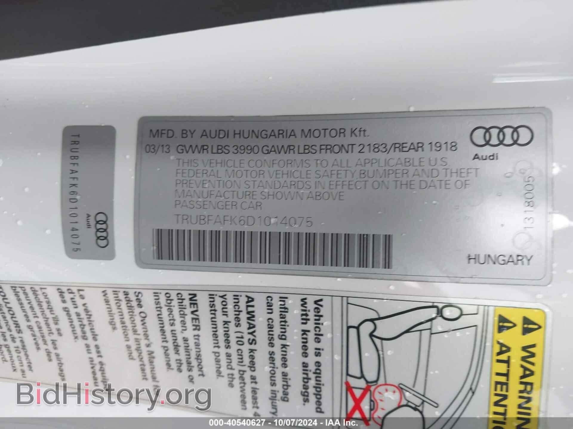 2013 AUDI TT - VIN: TRUBFAFK6D1014075 - Photo 9