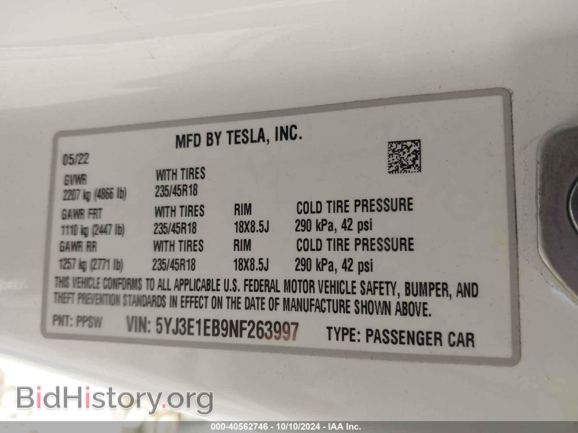 2022 TESLA MODEL 3 - VIN: 5YJ3E1EB9NF263997 - Фото 9