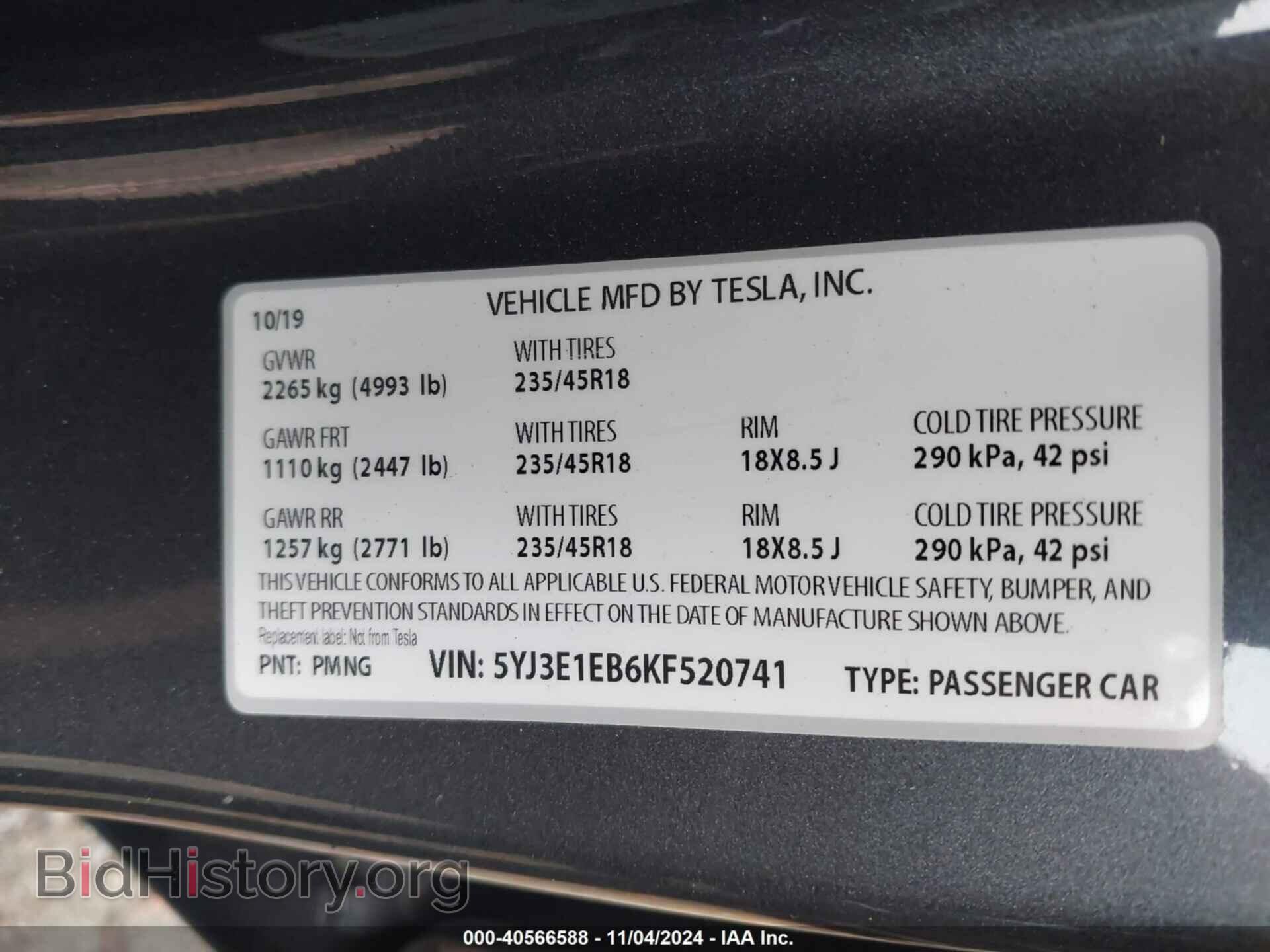 2019 TESLA MODEL 3 - VIN: 5YJ3E1EB6KF520741 - Фото 9